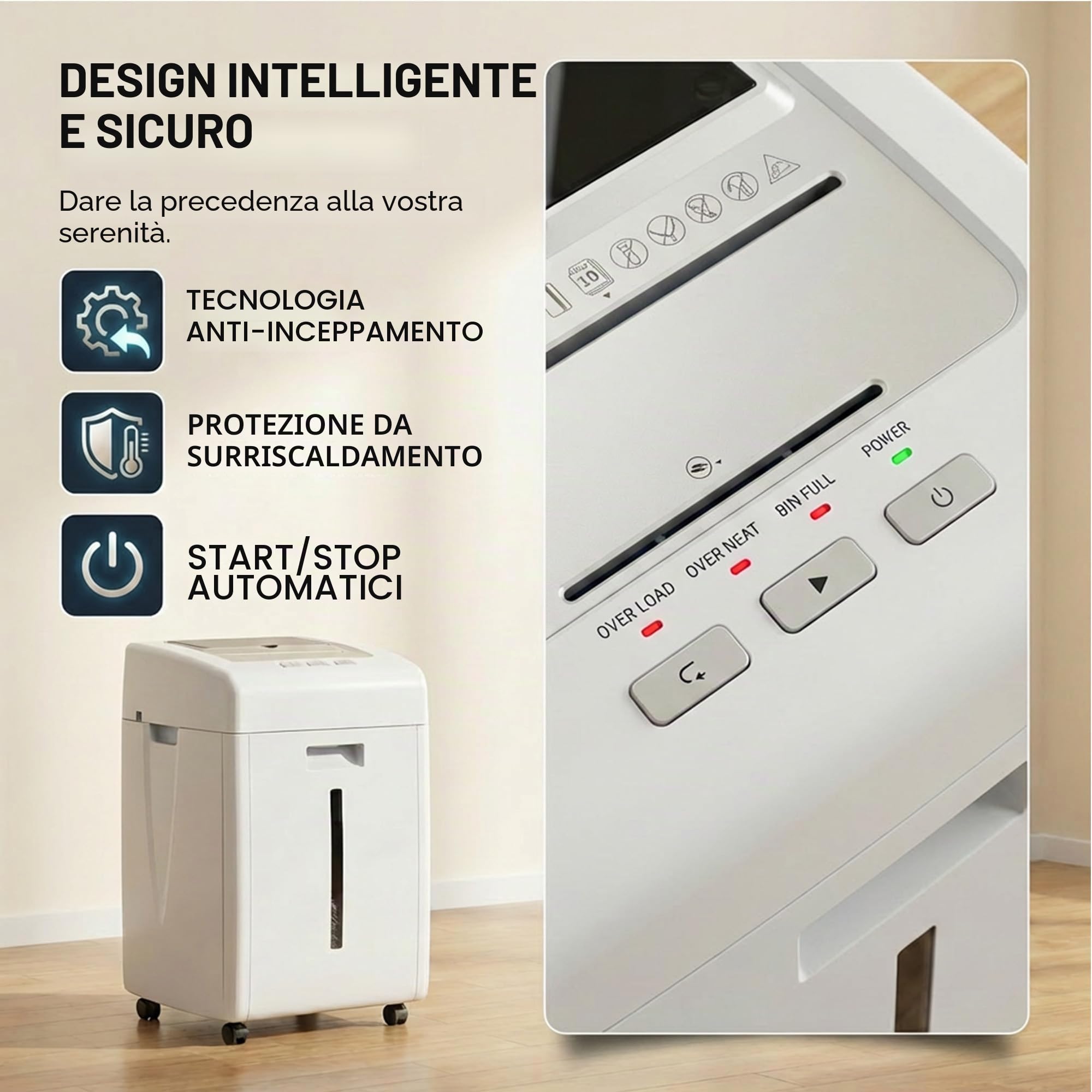 Frantoio Carta 200 fogli: Distruggidocumenti Automatico P5 Micro Taglio 2 x 15 mm Trituratore Carta Elettrica Vassoio 35L CD Schede graffette