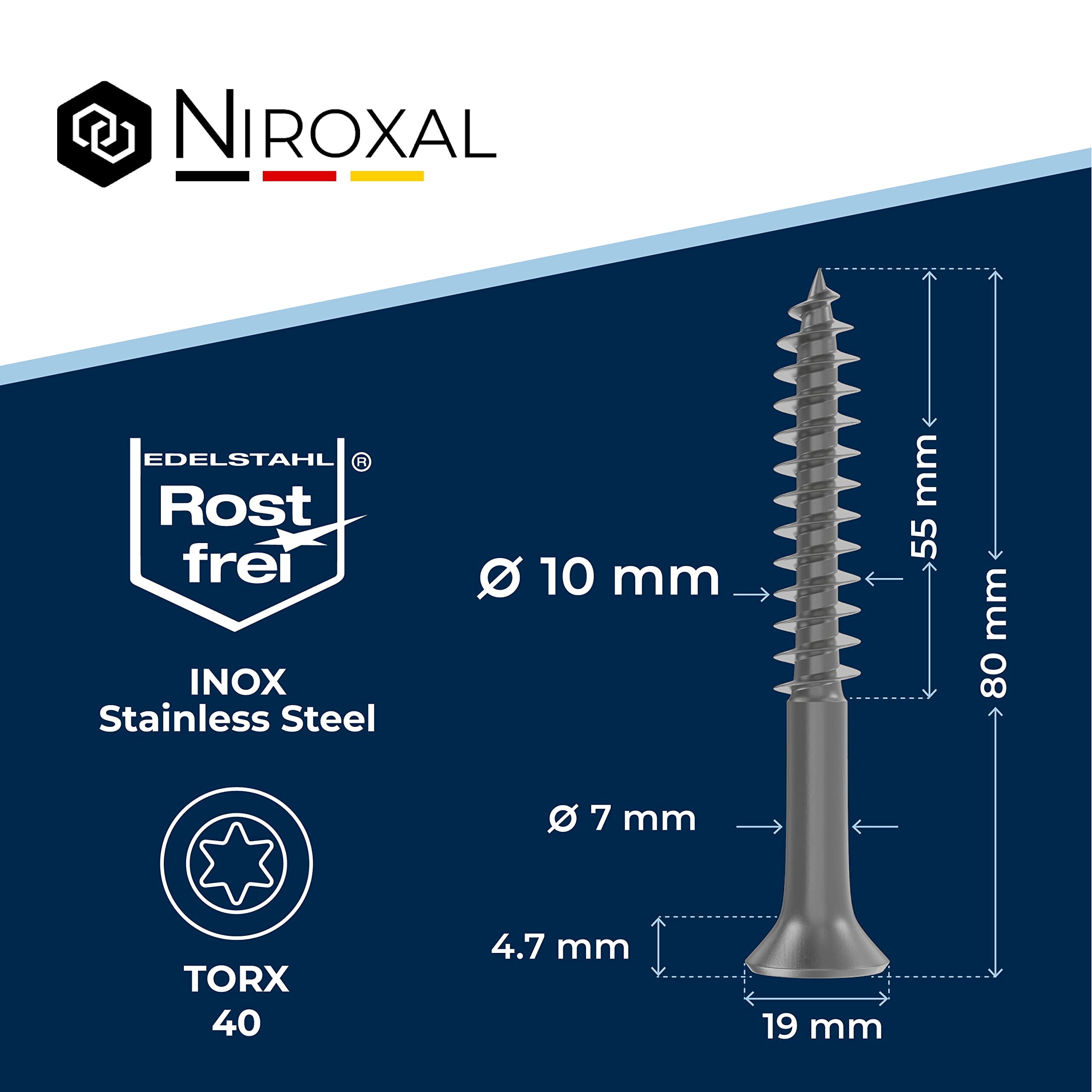 Wood Screws 10 x 80 mm TORX Countersunk Head Stainless Steel 304 Chipboard Screws Timber Screws Partial Thread Rustproof A2 1 Pack - Image 2