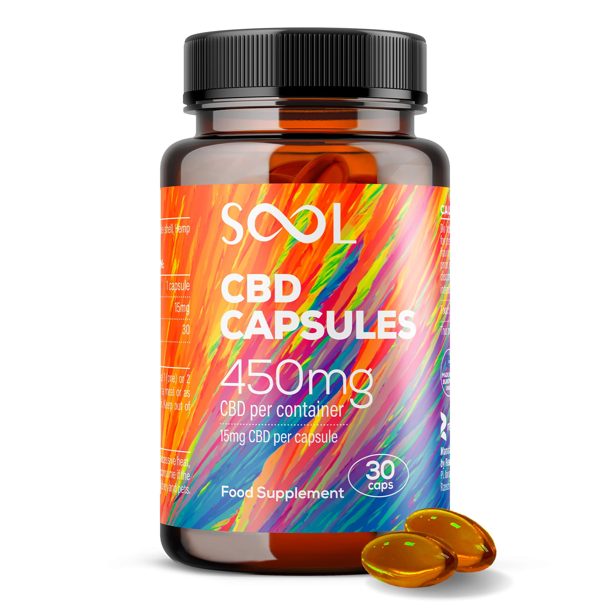 SOOL CBD Gel Capsules 450mg, 30pcs, Broad Spectrum Hemp Oil Formula