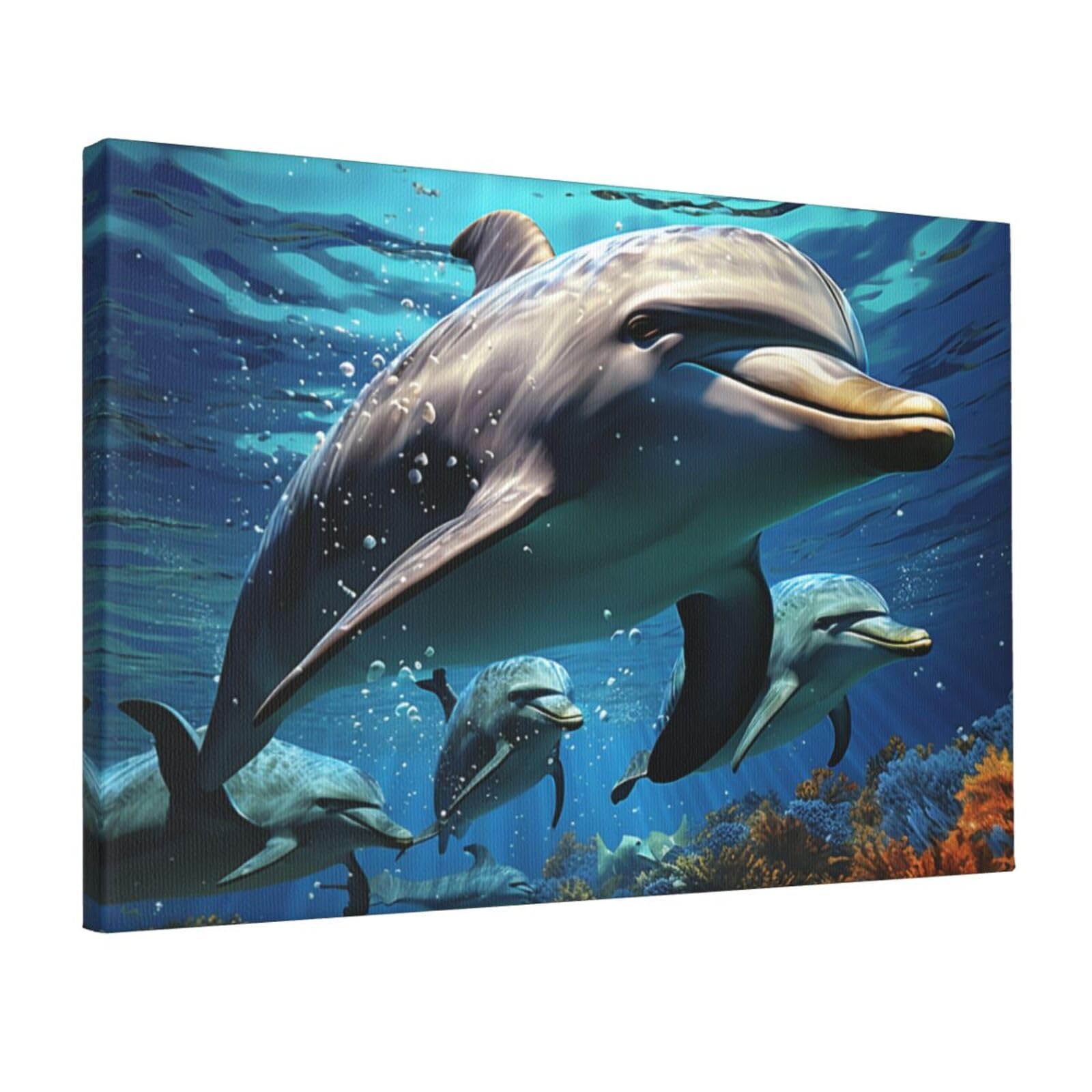 Canvas Wall Art for Living Room Wall Decor 12"x18" Modern Artwork Painting Pictures Hanging Canvas Prints Dolphins Aesthetic Wall Art for Bedroom Bathroom Office Wallart Decor