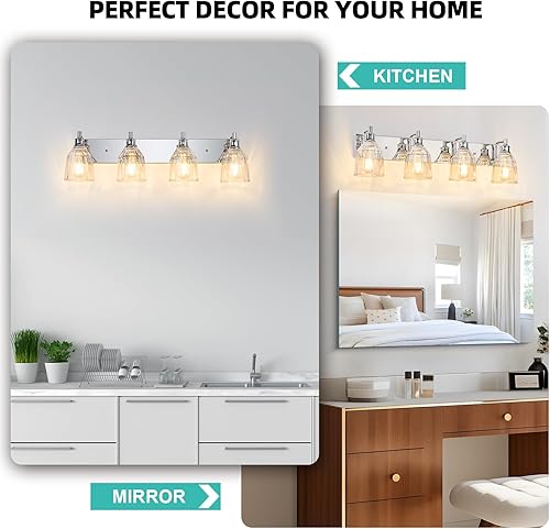 Miniatura 7 de 4 lámparas de baño, modernas luces cromadas para tocador de baño, accesorios de iluminación sobre espejo con pantalla de vidrio grueso para armario,