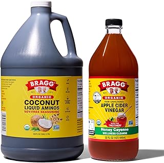 Organic Coconut Liquid Aminos Seasoning + Bragg Organic Apple Cider Vinegar Honey Cayenne Wellness Cleanse with the Mother