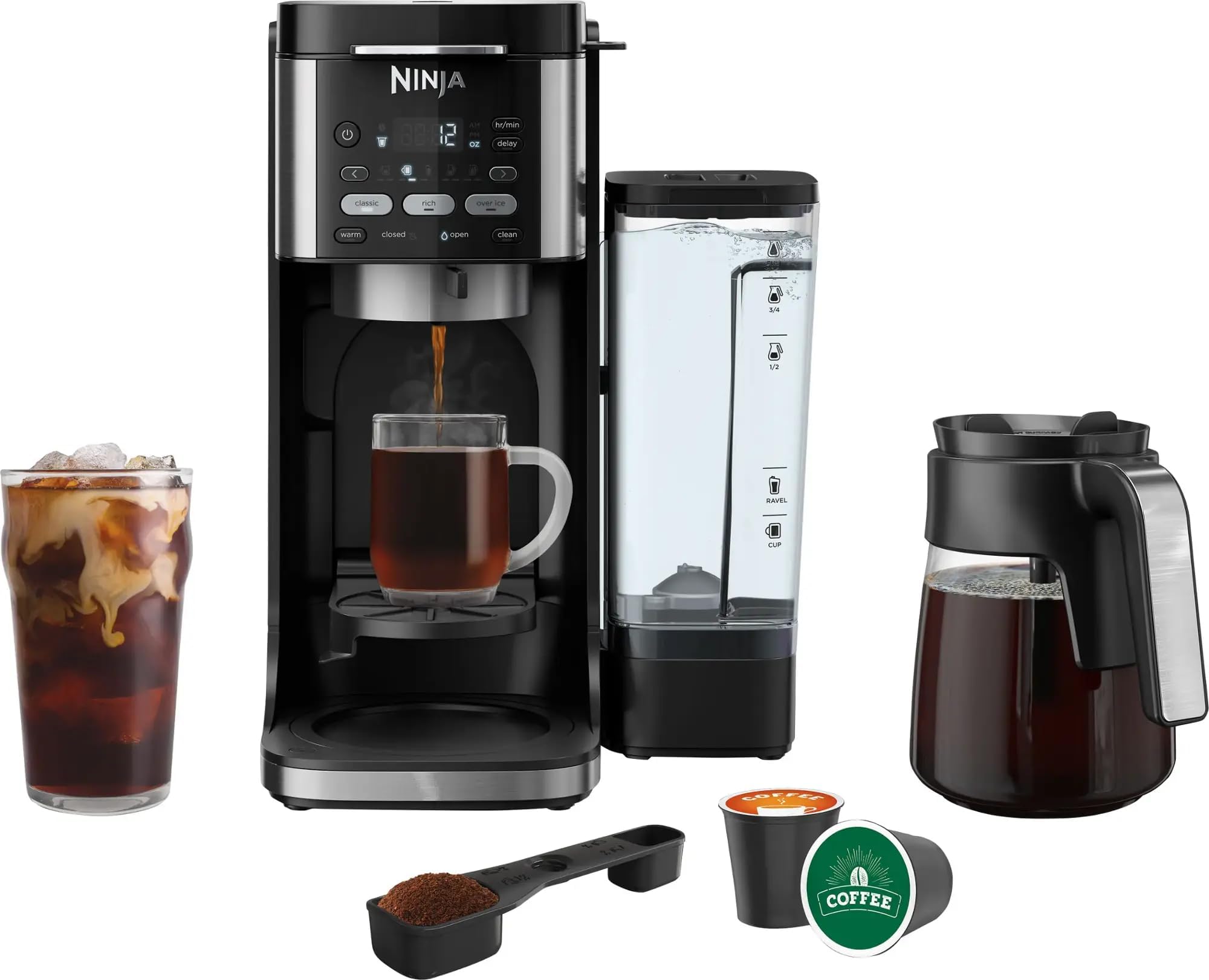 Ninja DualBrew XL Coffee Maker, 14-Cup Glass Carafe, Pods & Grounds Compatible, 3 Brew Styles: Classic, Rich, Over Ice, 70-Oz Removable Water Reservoir, Fast Brewing, Single-Serve & Carafe Options