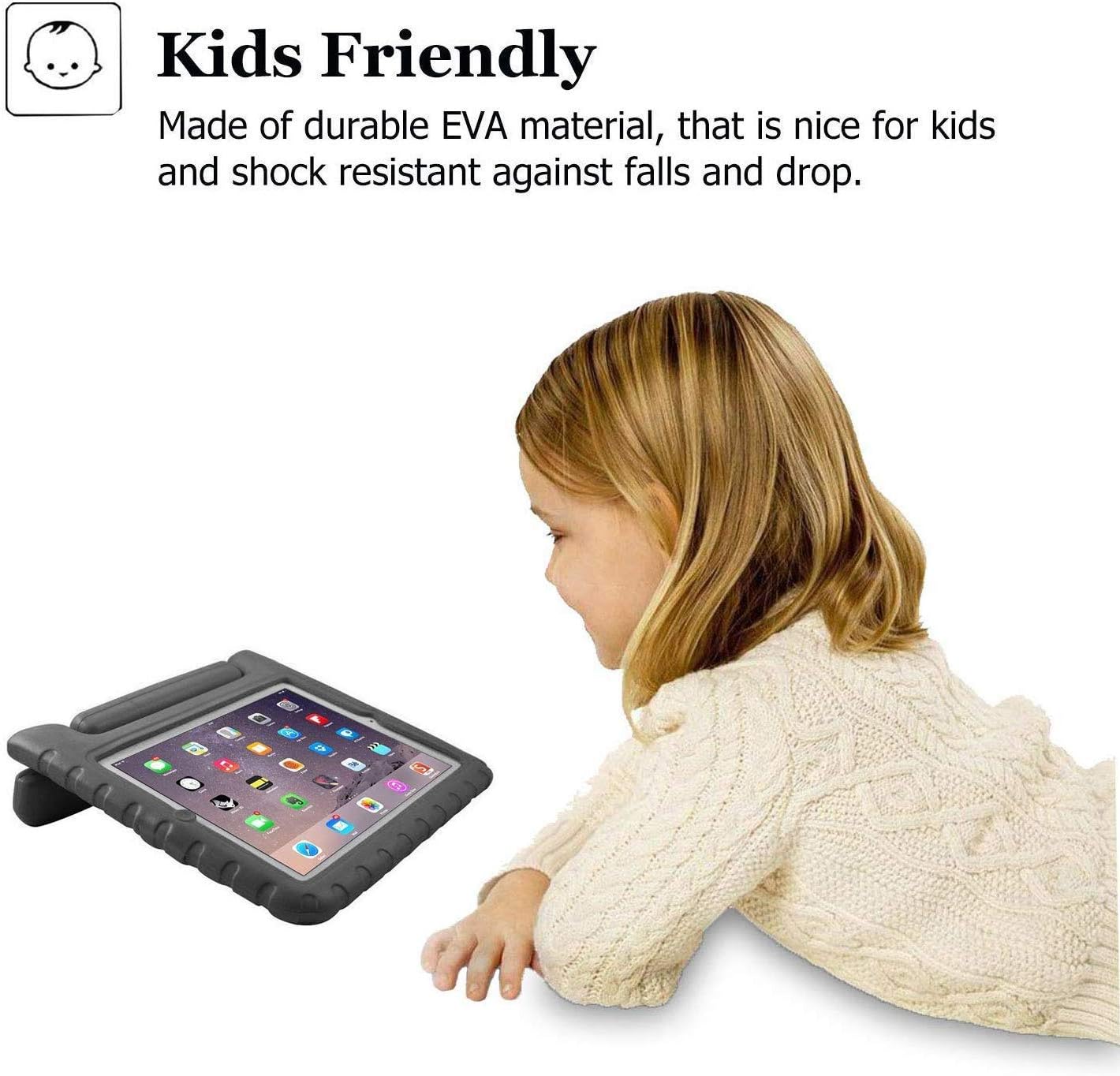 BMOUO ShockProof Convertible Handle Light Weight EVA Protective Stand Kids Case for Apple iPad 4, iPad 3 and iPad 2 - Black