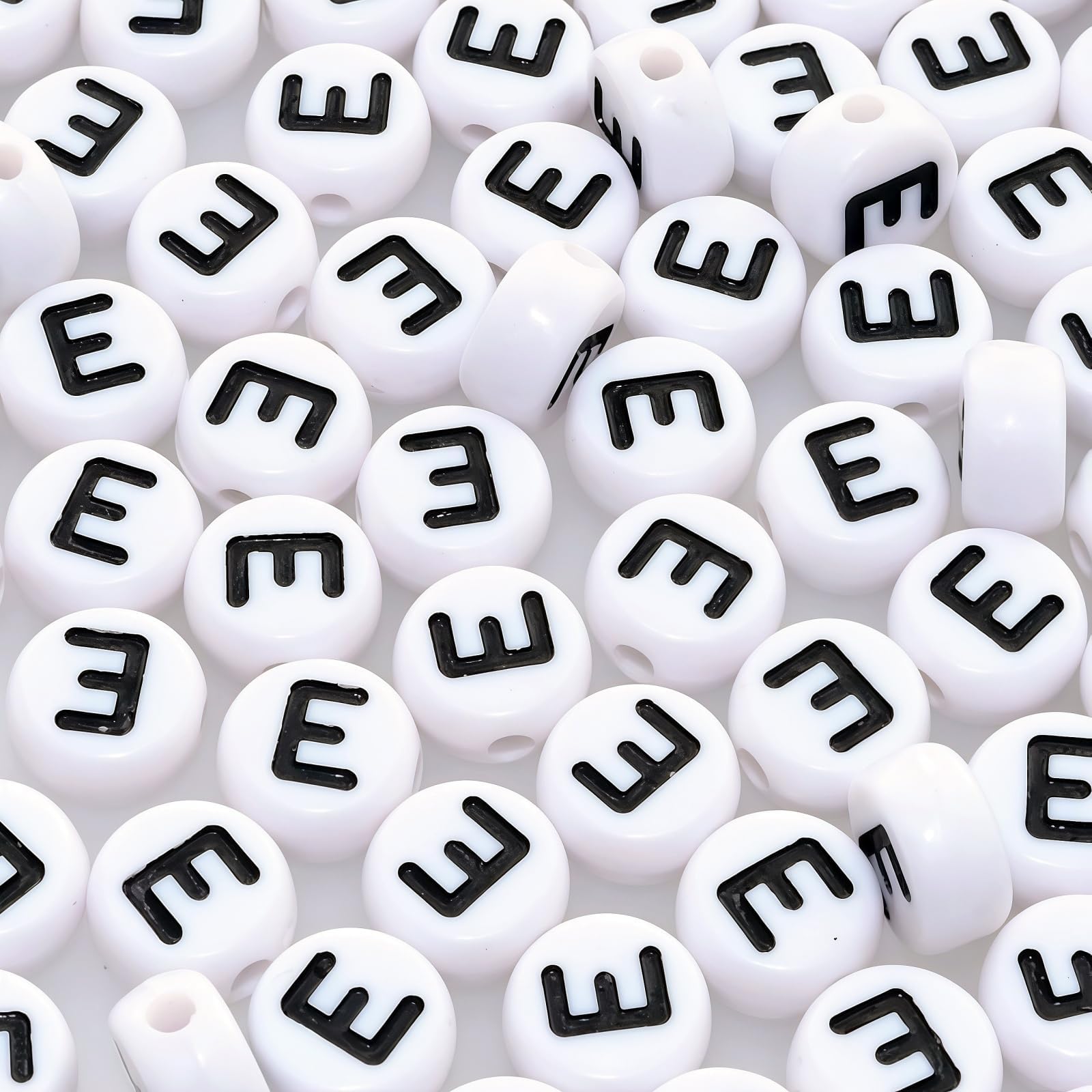 Amaney Vowel Letter Beads E 100pcs 7×4mm White Round Acrylic Black Alphabet for Jewelry Making
