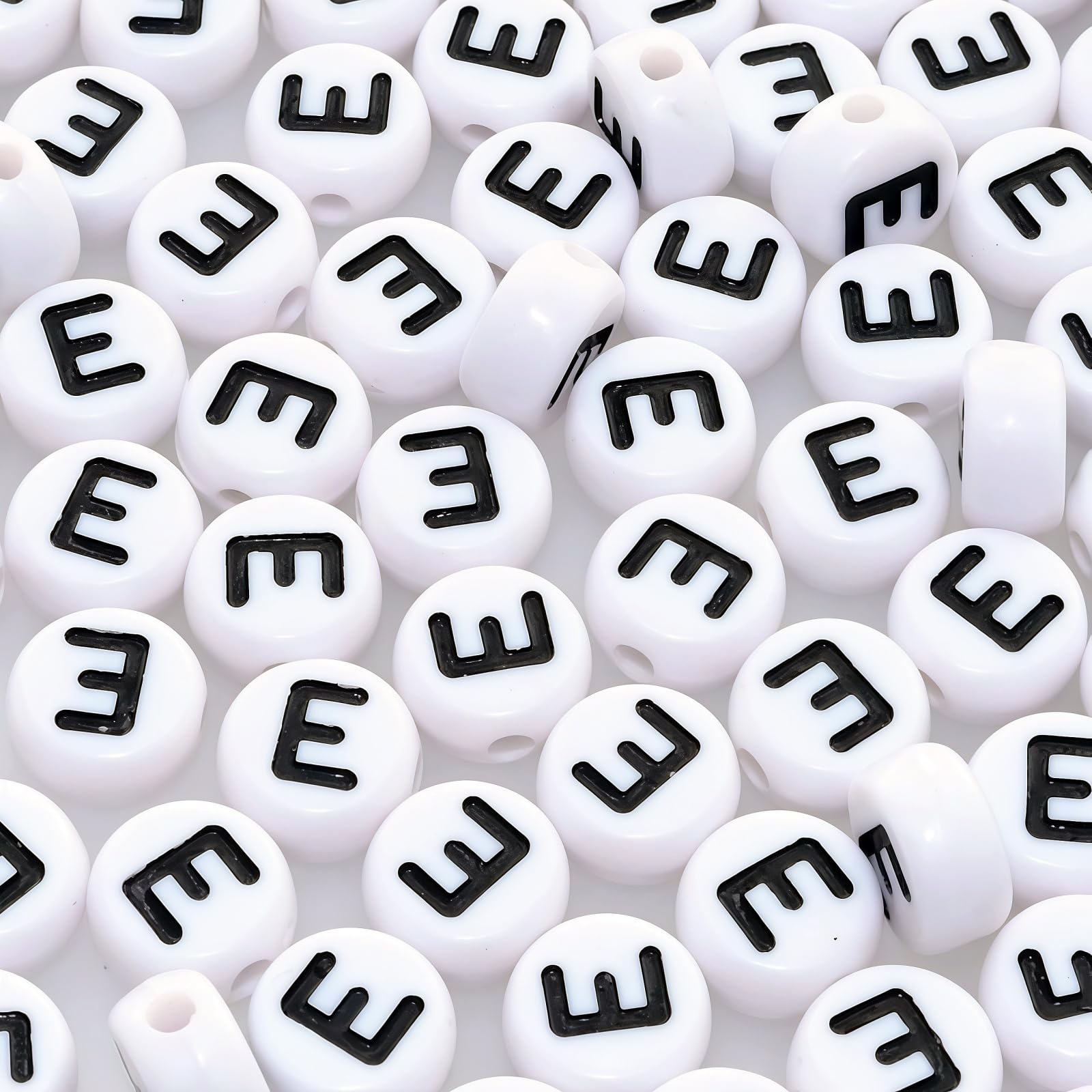 Amaney Vowel Letter Beads E 100pcs 7×4mm White Round Acrylic Black Alphabet for Jewelry Making