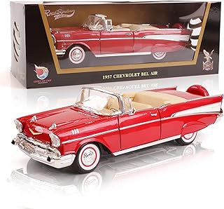 1957 Chevrolet Bel Air Convertible 1:18 Diecast Model Officially Licensed w/Working Doors, Hood & Steering, Alloy Classic Car Collector's Best Gift for Men, Dad & Kids 14+(Red)