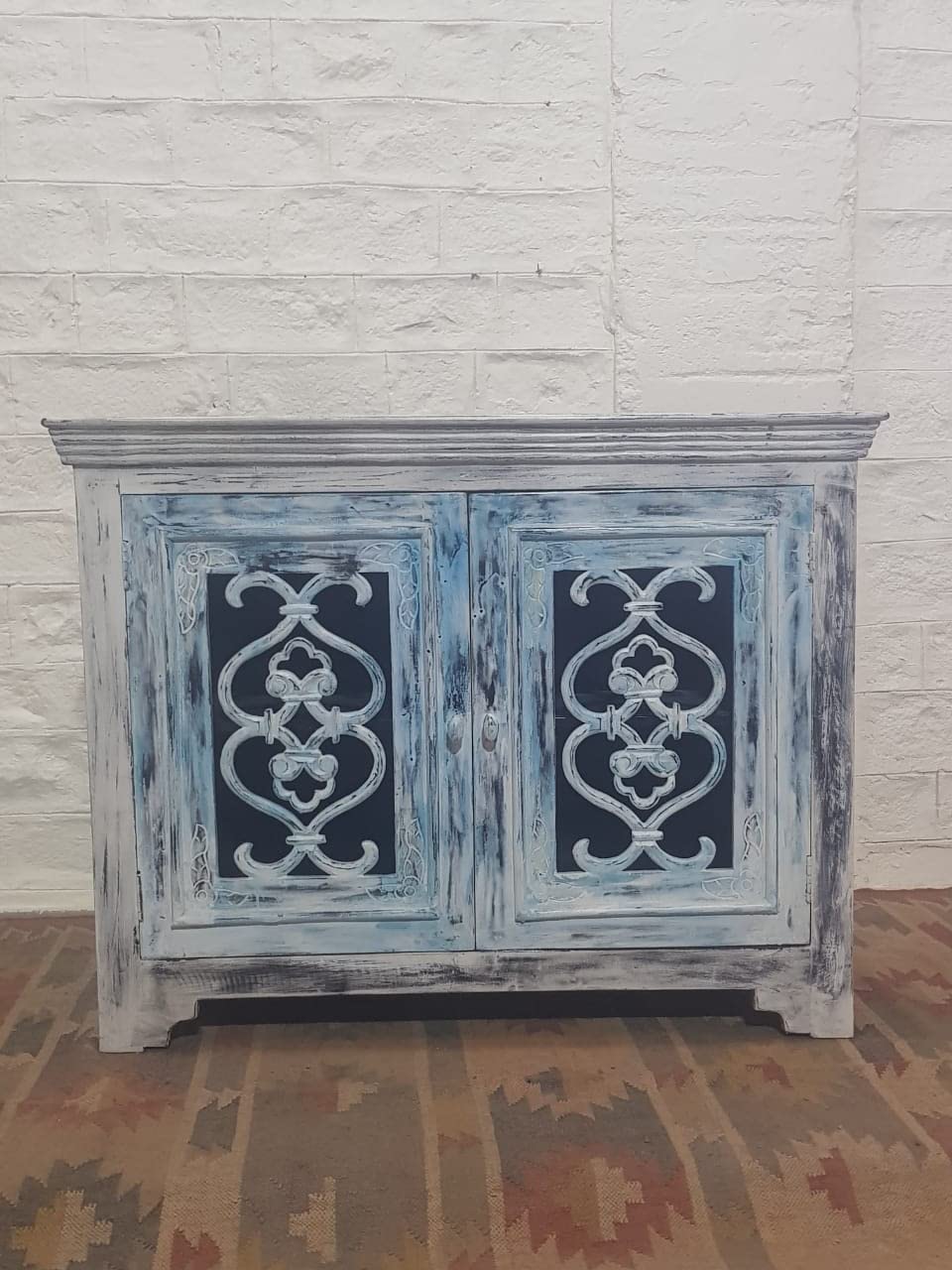 Buy Indian Antiques Hand Carved Two Door Sideboard Turquoise
