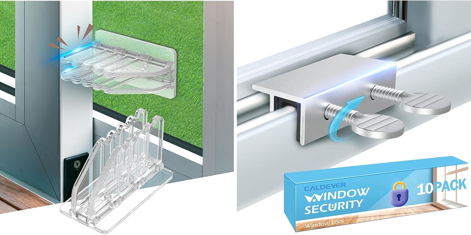 GOTOTOP Sliding Window Lock 10-Pack – Stainless Steel Adjustable Security Clamp For Glass Doors, Cabinets, Child & Pet Safety, No Drill