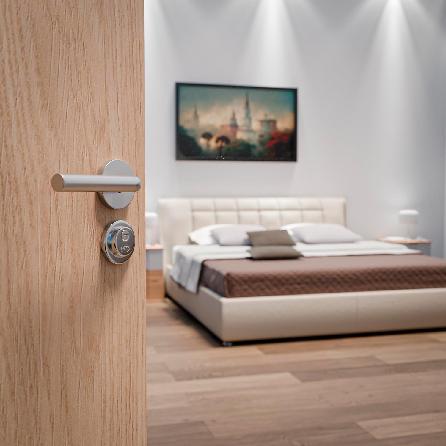 Amig - Design Handle Set Model 46R-KD Made of Zamak with Matt Chrome Finish | Diameter 52 mm | 3 Point Keys for Privacy | 6 mm Square | Ideal for Doors 35-45 mm Thick