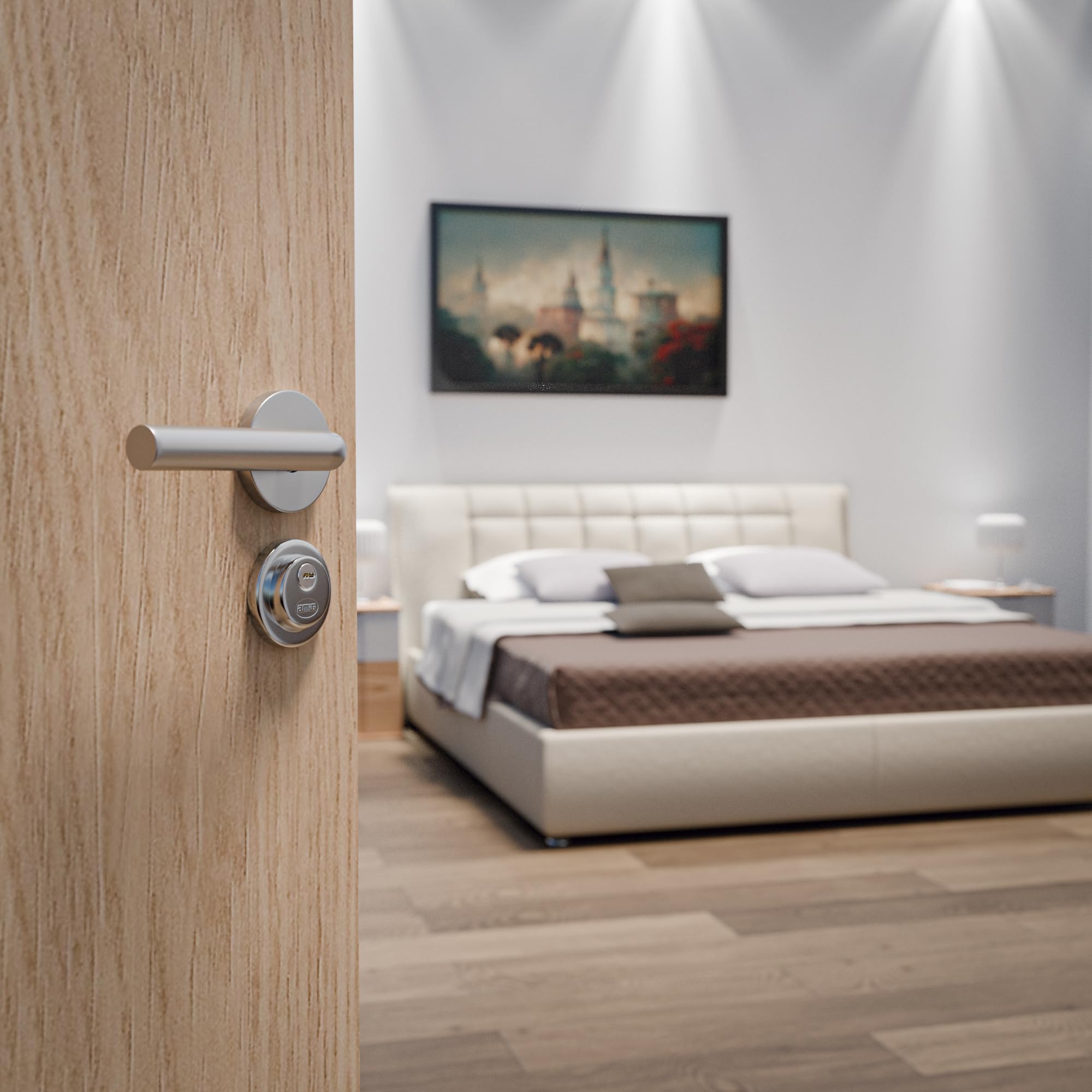 Amig - Muletilla de Diseño Contemporáneo Modelo 46R-KD en Zamak con Acabado Cromado Mate - Ø52 mm - 3 Llaves de Puntos para Privacidad - Cuadradillo de 6 mm - Ideal para Puertas de 35-45 mm de espesor