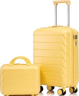 Merax Hardshell Luggage, Lightweight Durable Suitcase with Spinner Wheel, 14/20, Yellow+ABS, 14/20 Inch