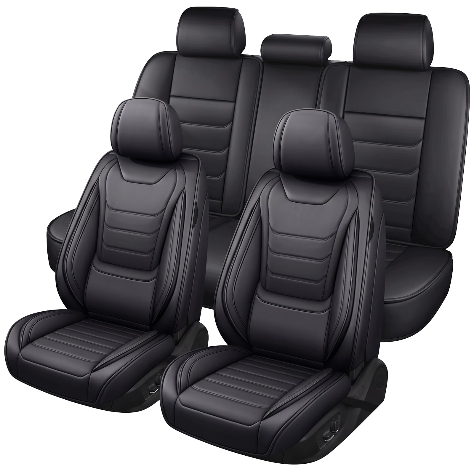 für SEAT Arona Autositzbezüge, 5 Sitze, Schwarz | Wasserfeste Leder-Autositzbezüge, Rutschfeste Kratzfeste Sitzbezüge, Einfach zu Montieren, Airbag-Kompatibel, Komplettset
