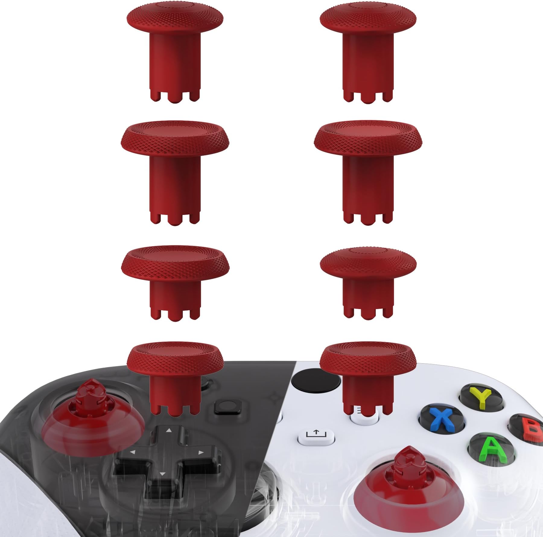 ThumbsGear V3 Interchangeable Thumbsticks for Xbox Core Controller, 4 Height Adjustable Convex and Concave Grip Joysticks for Xbox One S/X/Elite, for Nintendo Switch Pro - Carmine Red