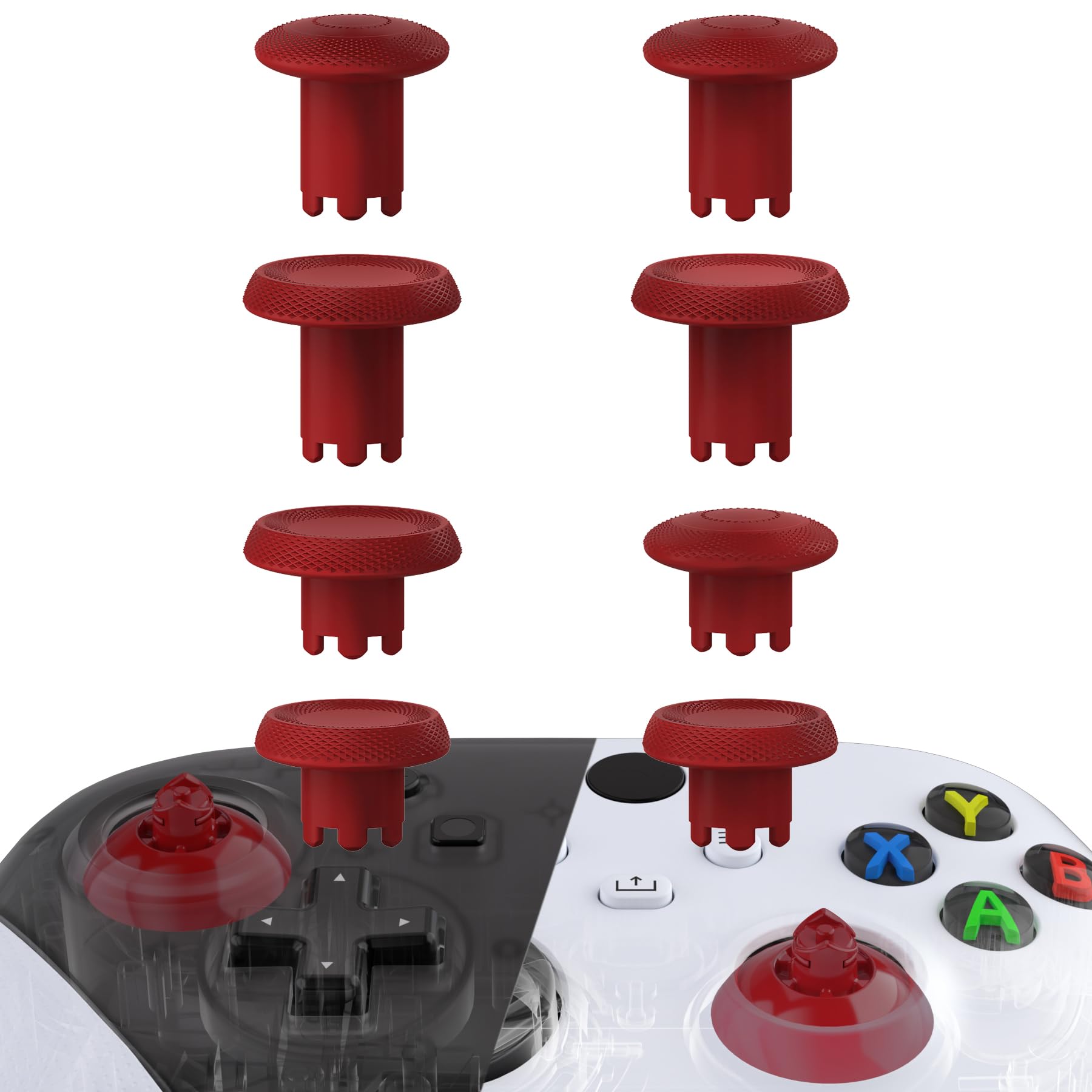 eXtremeRate ThumbsGear V3 Interchangeable Joysticks for Xbox Core Controller, 4 Adjustable Heights Grips Convex and Concave Thumbsticks for Xbox One S/X/Elite, for Nintendo Switch Pro (Carmine Red) Red carmine