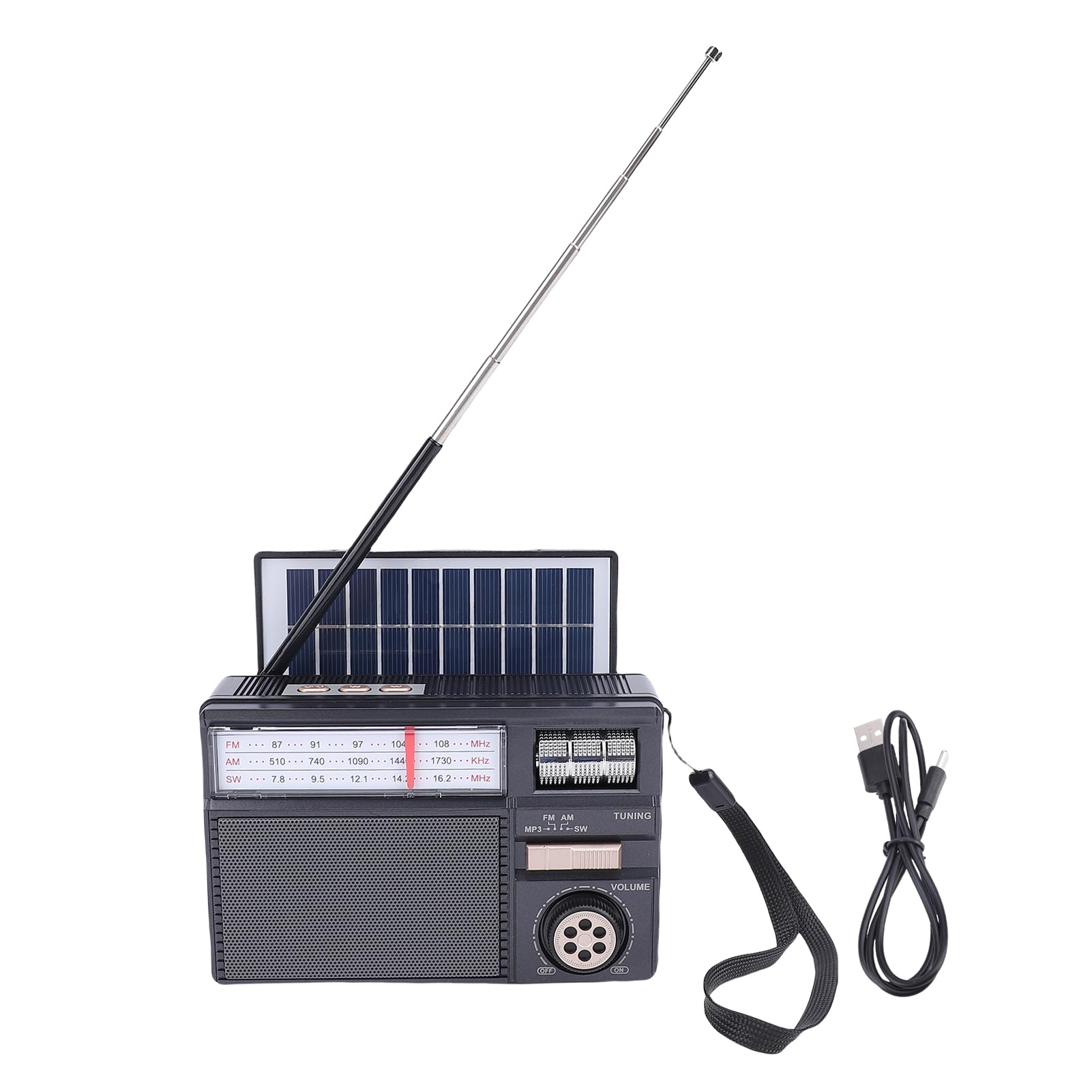 Gugxiom Solarne Radio Bluetooth, Przenośne Radio AM FM SW z Panelem Słonecznym, Akumulatorowy Głośnik Zewnętrzny na Kemping, Obsługa Odtwarzania Kart USB/TF (BLACK)