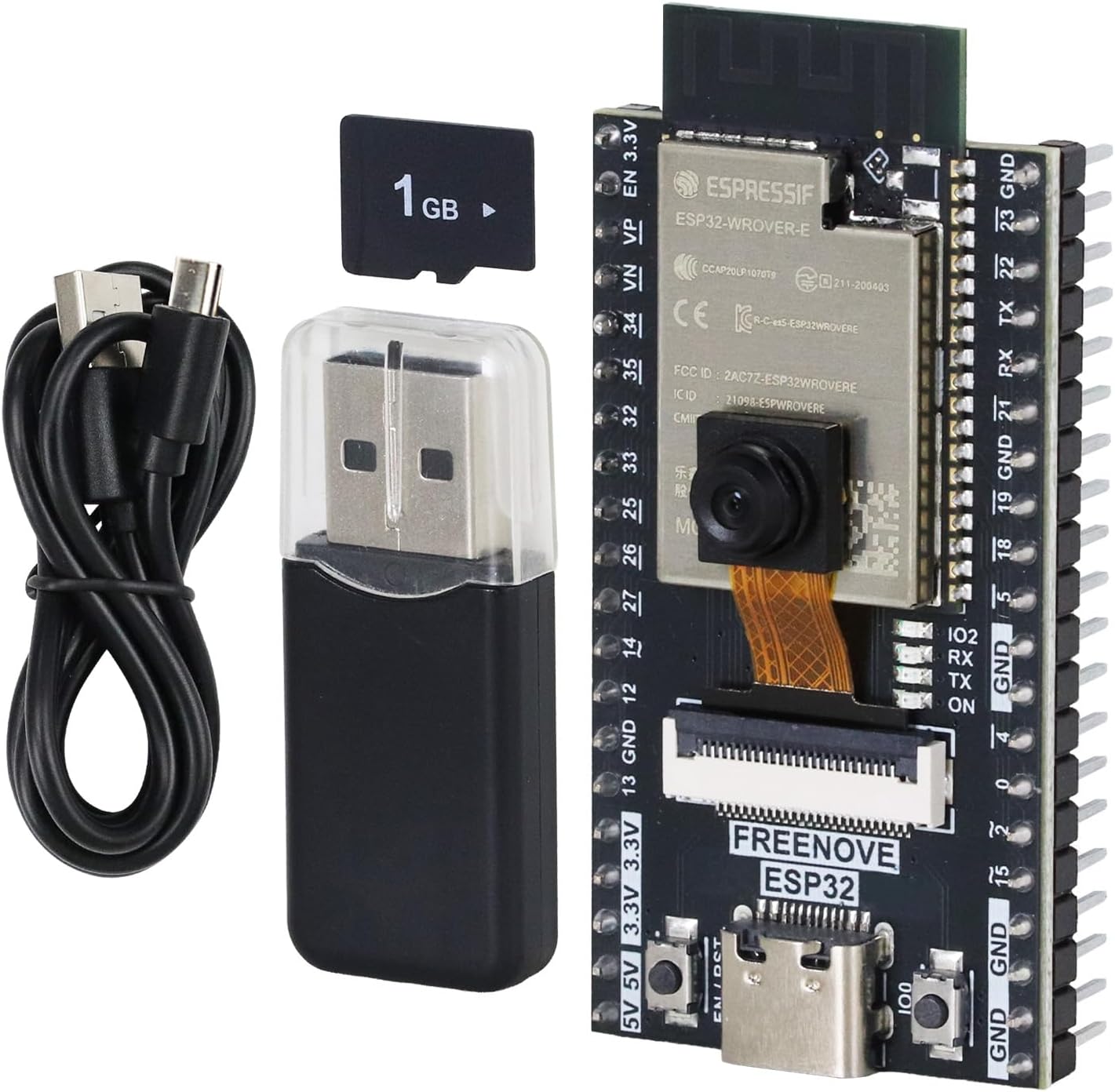 Freenove ESP32 CAM Dev Board Kit, Dual-core 32-bit 240 MHz Microcontroller, Onboard Camera WiFi+BT, Python C Code, Example Projects Tutorial