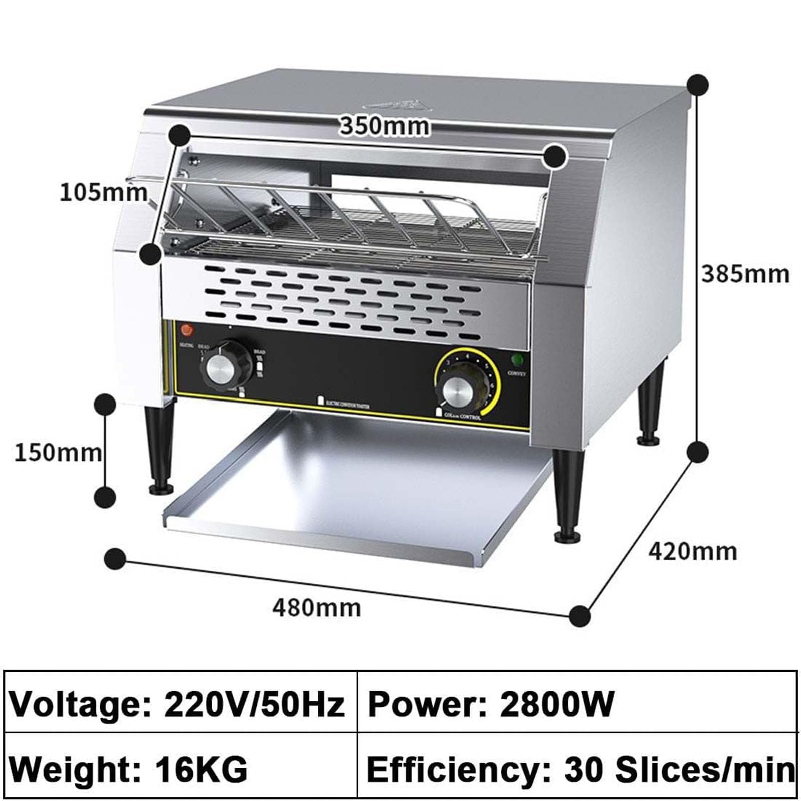 Tostapane a nastro commerciale 150/300/450 fette/ora Tostapane a nastro in acciaio inossidabile Tostapane elettrico Forno Tostapane da banco per ristoranti per bar Pane a bagel,450pieces/H