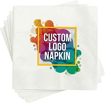 LULLABYMALL Custom Logo Image Text Napkins Pack 50 100 200 500 1000, Personalized Cocktail Napkins For Party, Company, Club, Group, Business, Wedding Monogrammed Cocktail Papers