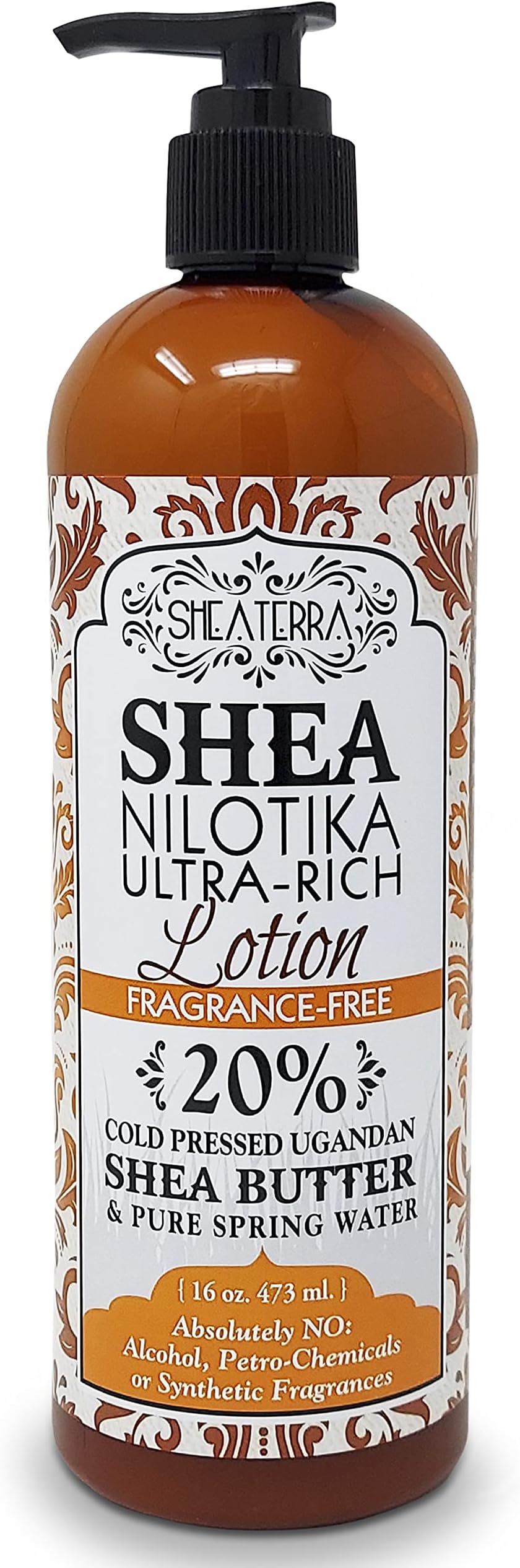 Shea Terra Organics Nilotik’ Shea Butter Ultra-Rich Lotion – Fragrance-Free | Natural Anti-Aging Daily Skin, Nails & Hair Cream to Soften Dry Skin, Reduce Wrinkles & Stretch Marks – 16 oz