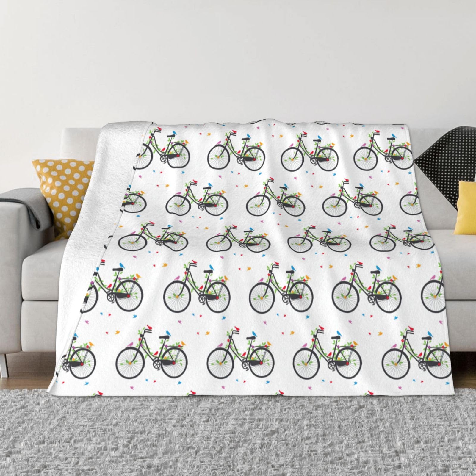 Couverture en flanelle de qualité supérieure motif vélos fleuris