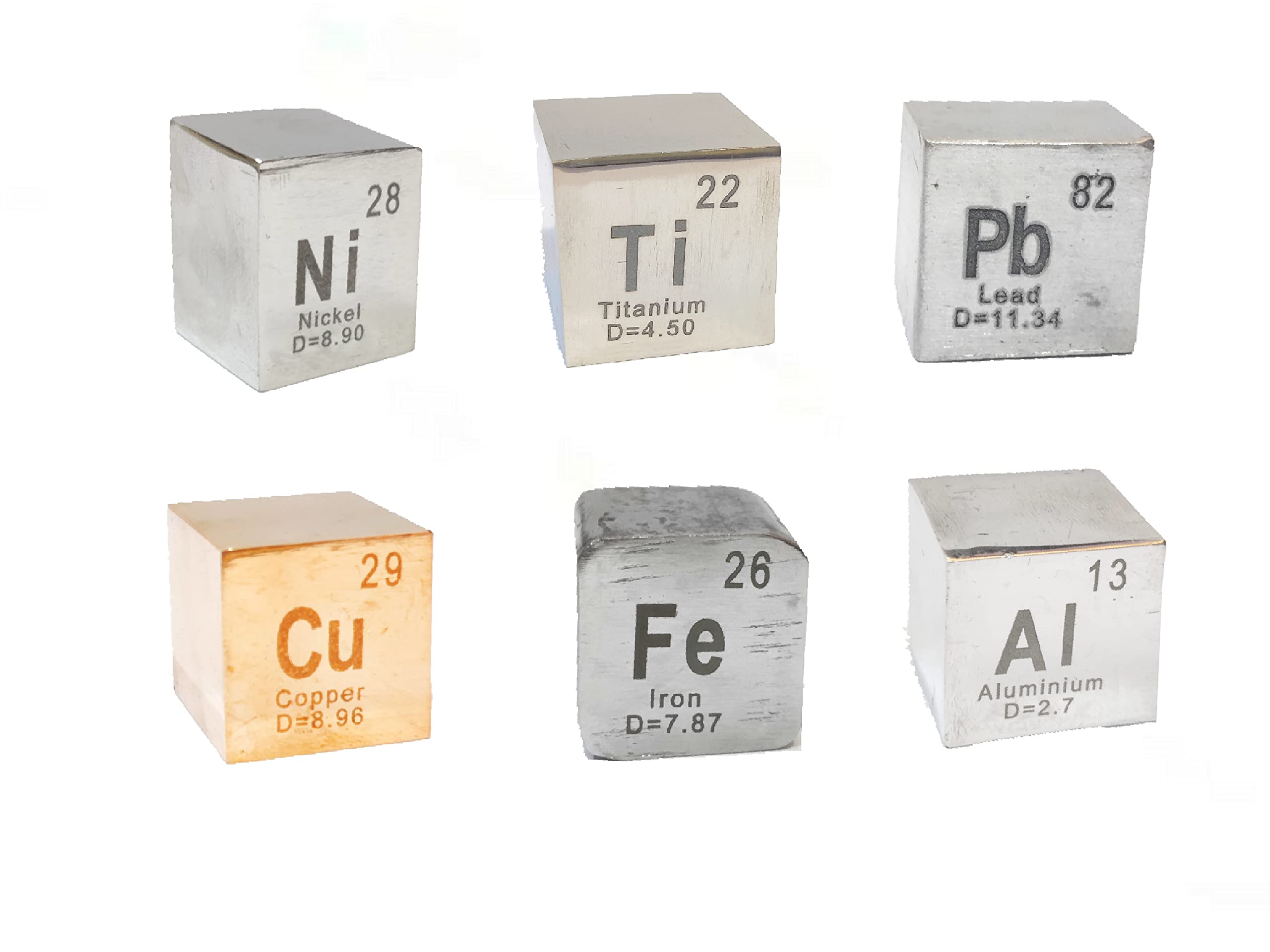 Density Cubes Set - Includes 6 Metals - Titanium Nickel Lead Iron Copper Aluminum - 1" (25mm) Sides - for use with Density Education Experiments Gifting's Paper weights Etc