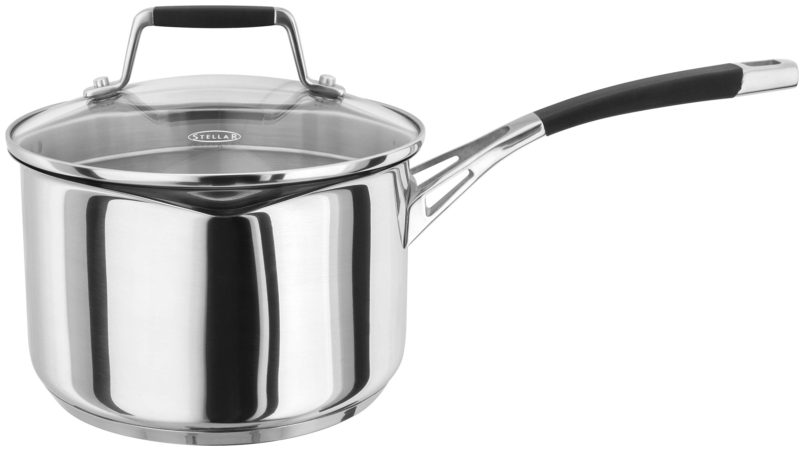 Stellar Flow Induction Pan with Lid, 18cm Saucepan & Draining Pan Lid, 2.5L Stainless Steel Cooking Pot, Oven Safe Cookware