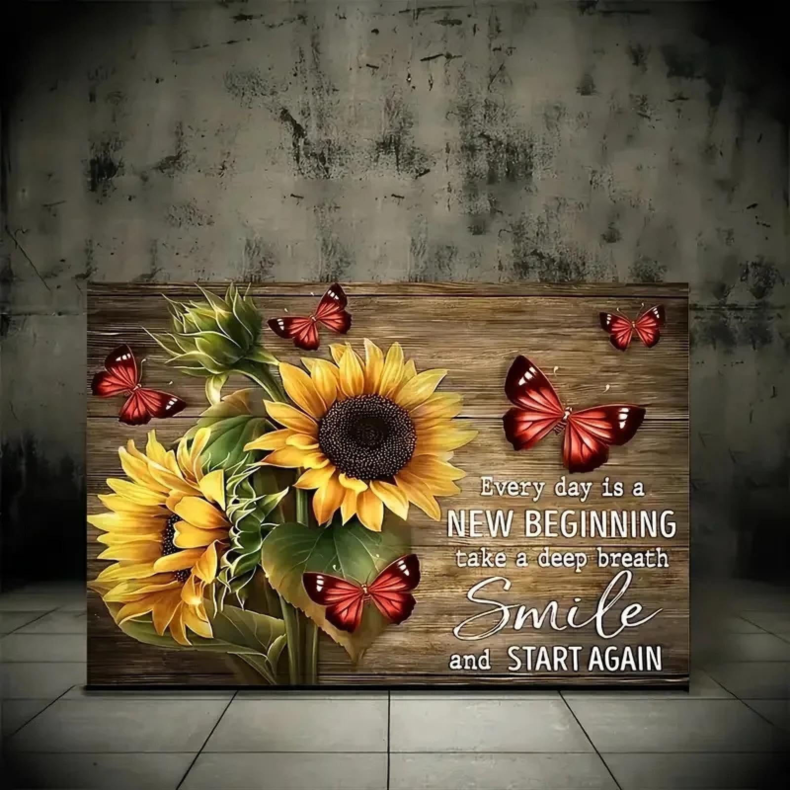 CHAOJIART Cuadros con frases motivadoras, girasoles, mariposas, impresiones artísticas para pared, para decorar habitaciones y dormitorios, marco interior de 60 x 80 cm.
