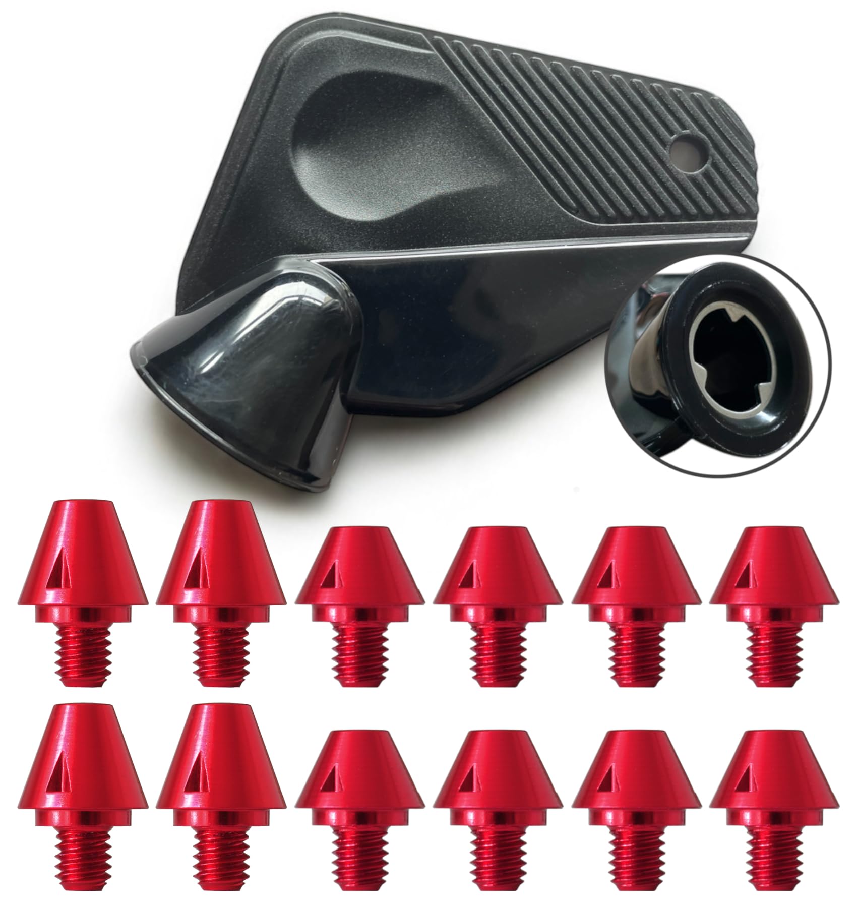 Replacement SG red studs. 6mm thread for Adidas football. Coloured metal cleats. Multiple pack sizes. Optional removal tool. Fits X Predator F50 Copa & more (with key, 12 pack (4x11mm, 8x 8mm))