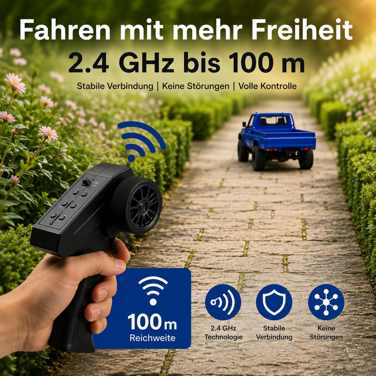 Coche teledirigido resistente 1:12 – Toyota Land Cruiser Pro RC Auto 4WD para exteriores con sistema de iluminación LED, 30 minutos de tiempo de conducción, vehículo todoterreno, coche