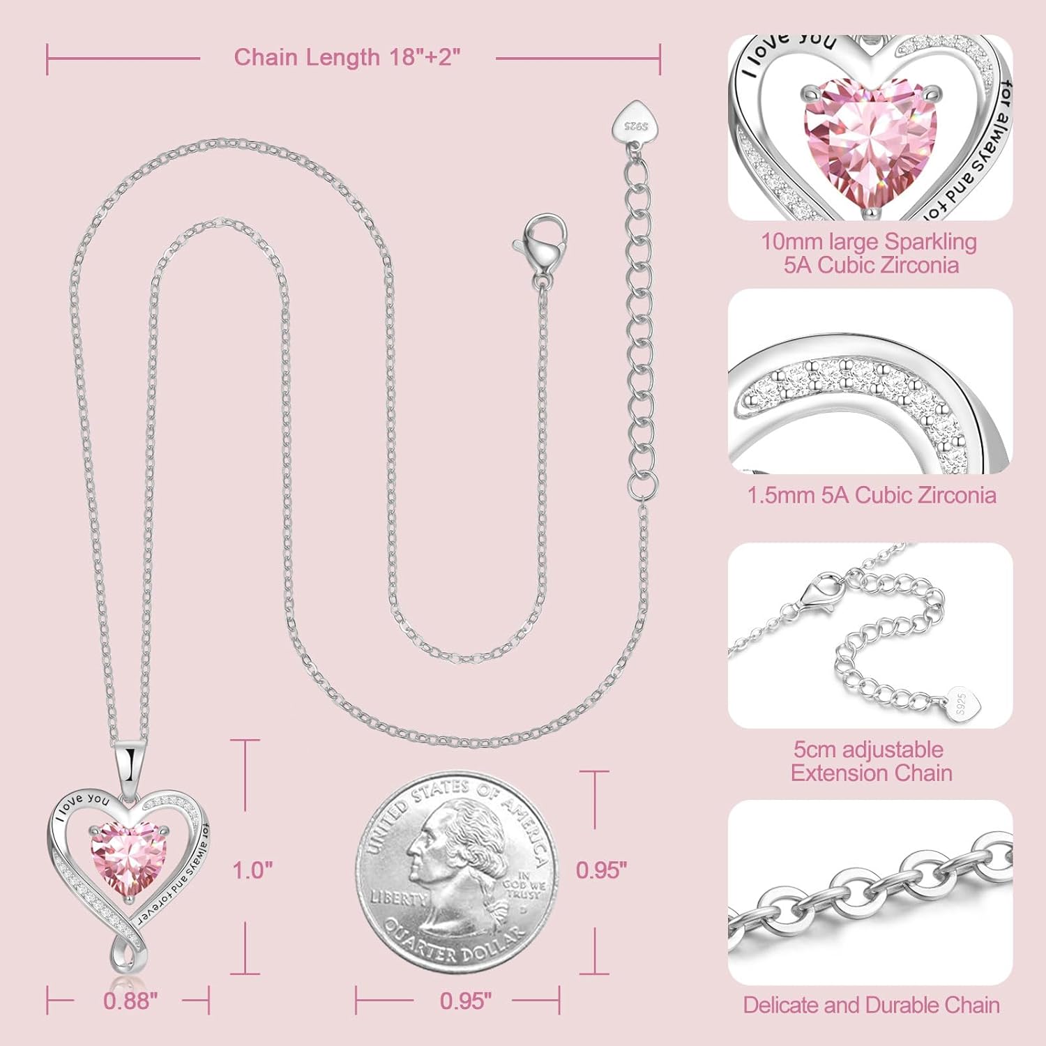Birthday Gifts for Women Wife Infinity Heart Birthstone I Love You Necklace for Women S925 Sterling Silver Anniversary Wedding Gifts for Christmas Valentines Mothers Day Women's jewelry Diamond Pendant Necklaces Gift for Her Mom Daughter Grandma
