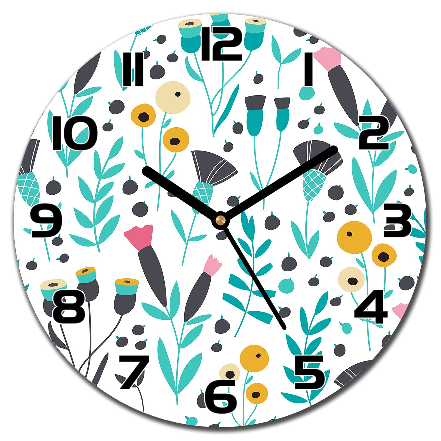 Horloge Murale Cuisine et Salon en Verre Lumineux Motif Floral Scandinave