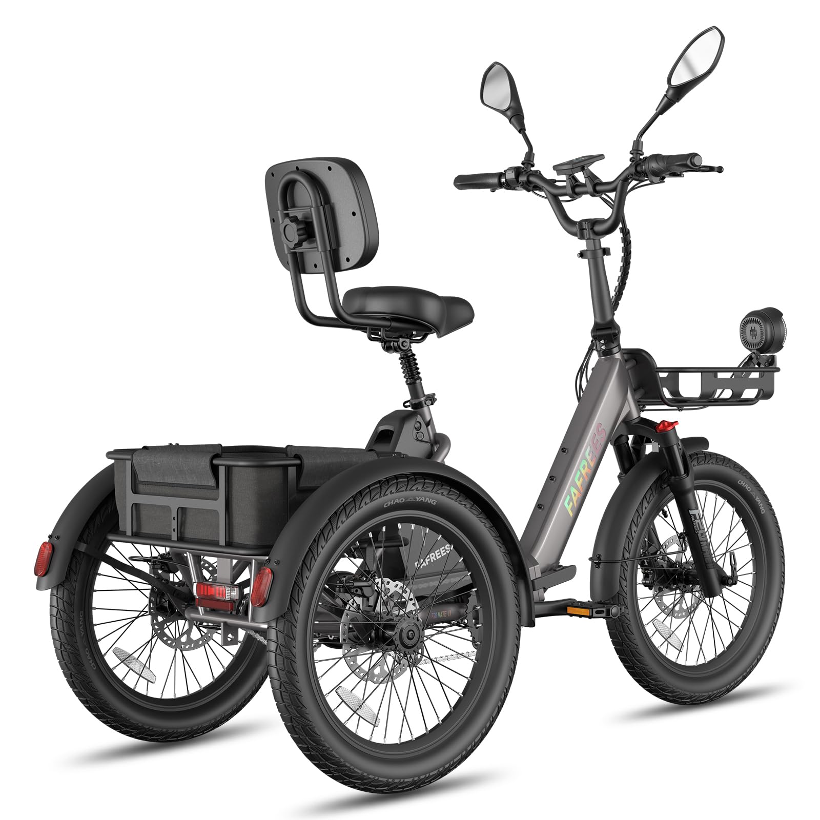 Fafrees F20 Mate Elektro Dreirad für Erwachsene, E Bike Klapprad 20 * 3.0 Zoll, E-Bike 3 Rad Lasten 48V 65 Nm, senioren e-Dreirad Hydraulische Bremsen, Belastung 180KG