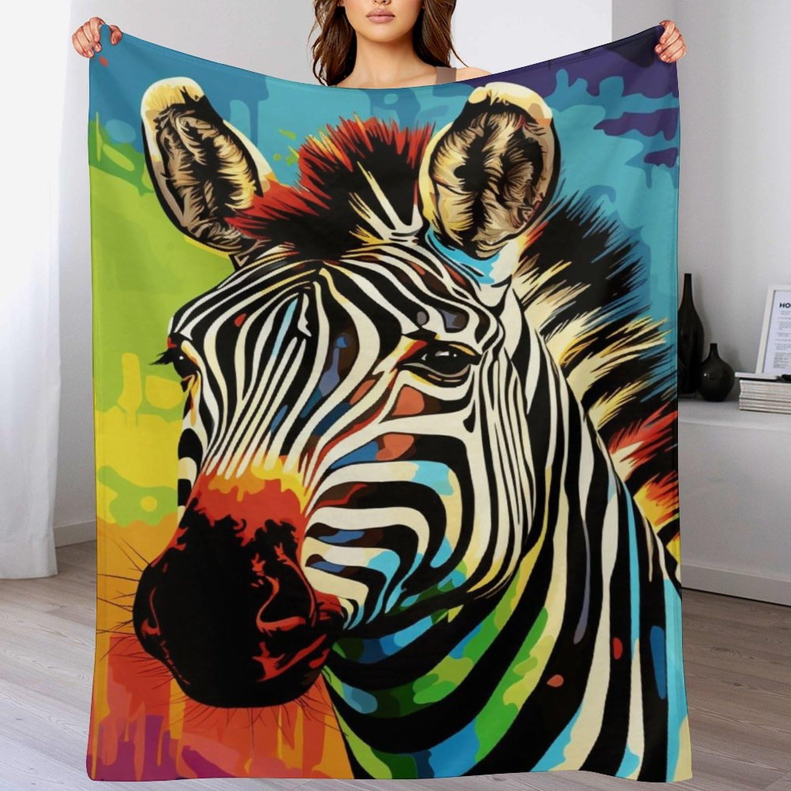 Couverture zèbre en polaire flannel 180x200cm pour canapé et lit