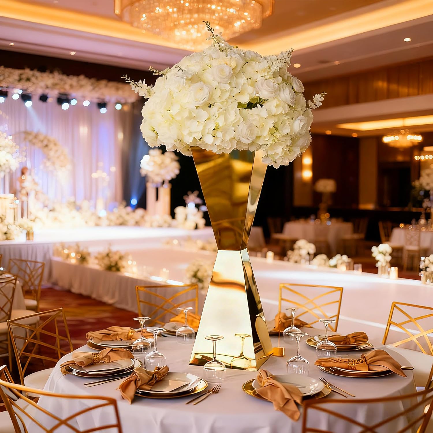 2PCS Elegant Mirror-Polished Metal Centerpiece Stand - Geometric Column for Weddings, Dessert Displays, Aisle Decor & Special Event Table Setting