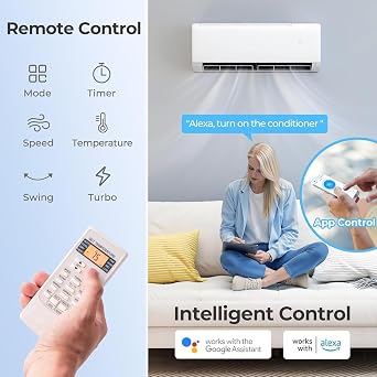 SIMOE 9000 BTU Mini Split Air Conditioner Heat Pump, 20.5 SEER2 115V | Ductless Inverter AC with Pre-Charged Condenser, Works with Alexa, Cools Up to 450 Sq.Ft
