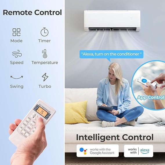 SIMOE 9000 BTU Mini Split Air Conditioner Heat Pump, 20.5 SEER2 115V | Ductless Inverter AC with Pre-Charged Condenser, Works with Alexa, Cools Up to 450 Sq.Ft