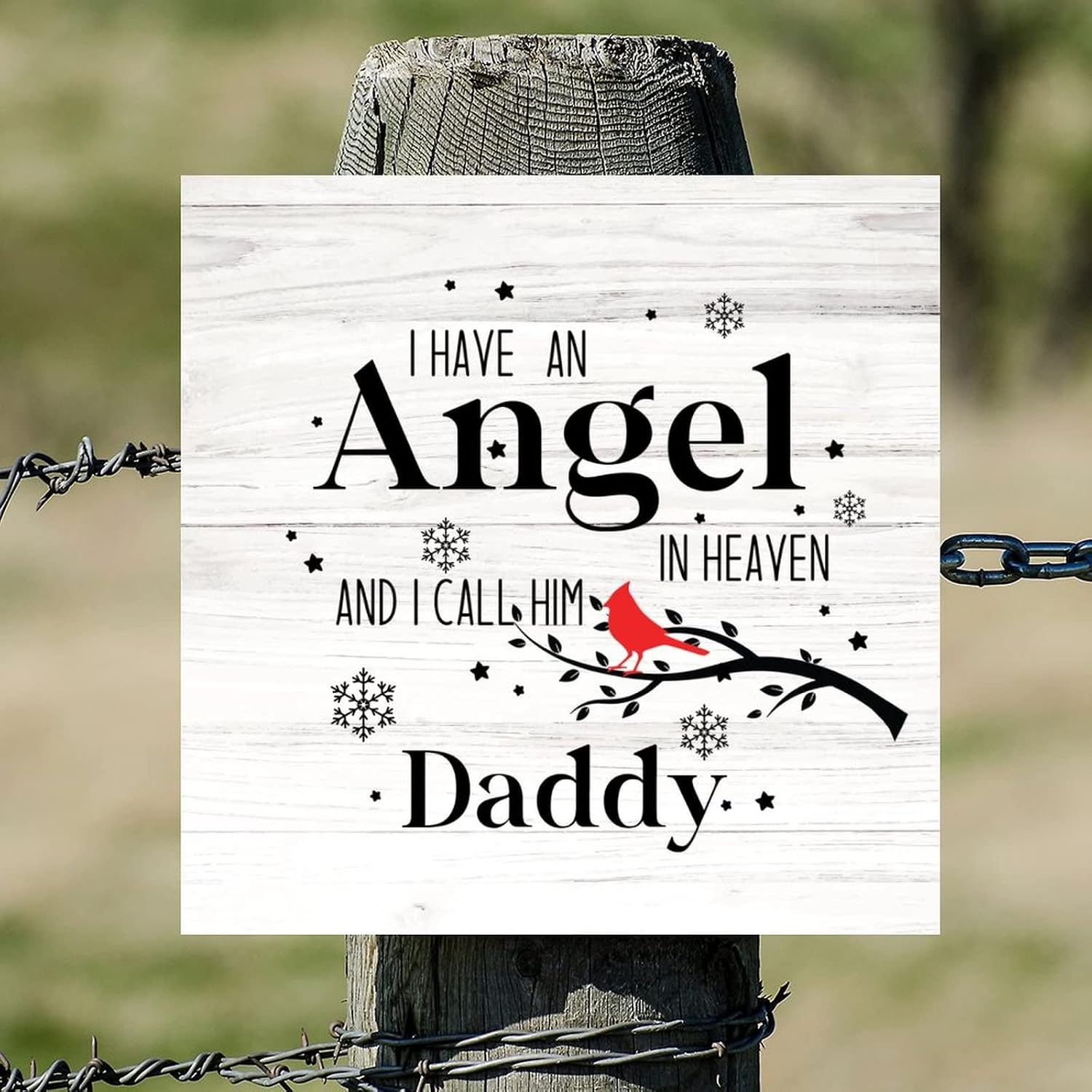 I Have An Angel I Call Him Daddy Wood Sign Winter Snowflake Red Bird on Branch Wooden Wall Hangings Rustic Christmas Is Coming Wood Hanging Wall Art Decoration For Home Laundry Room Bedroom 16x16in