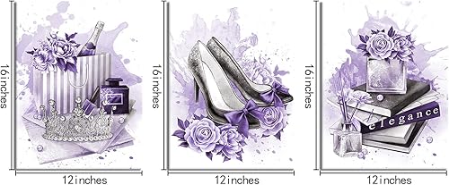 Miniatura 5 de Kalormore Póster de glamour de moda púrpura para mujer, decoración de pared, rosas, libros de perfume, zapatos de tacón alto, corona de reina de