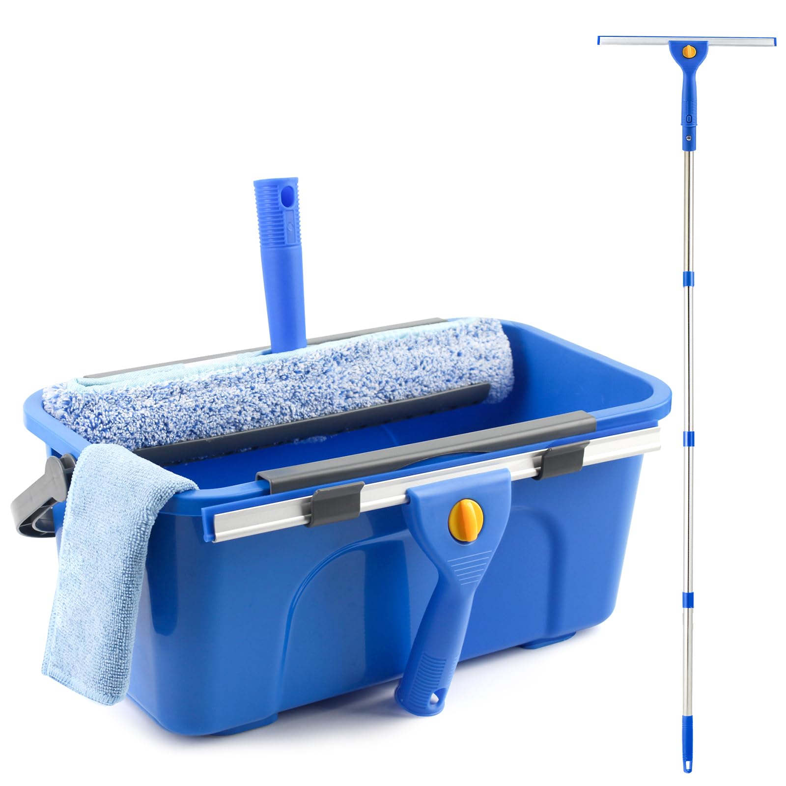 Professional Window Washing Kit: 3-Gallon Bucket, 14" Squeegee, 15" Scrubber, and 61" Long Handle