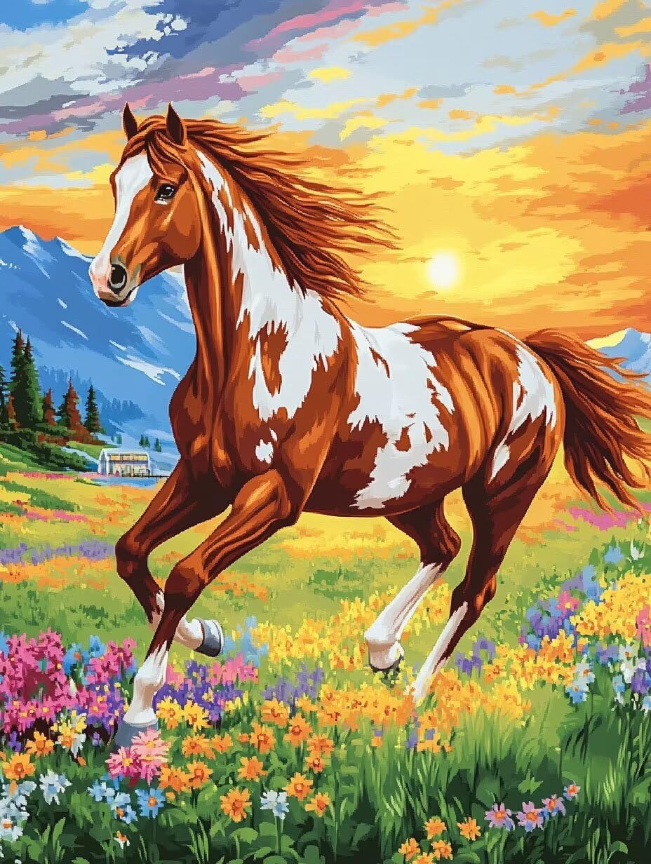 Malen Nach Zahlen erwachsene, DIY Malen Nach Zahlen Pferd Wiese, Paint by Numbers Set mit HD vorbedruckter Leinwand 3 Pinseln und Acrylfarben Home Haus Deko Geschenke für Frauen 90x120cm L0-838