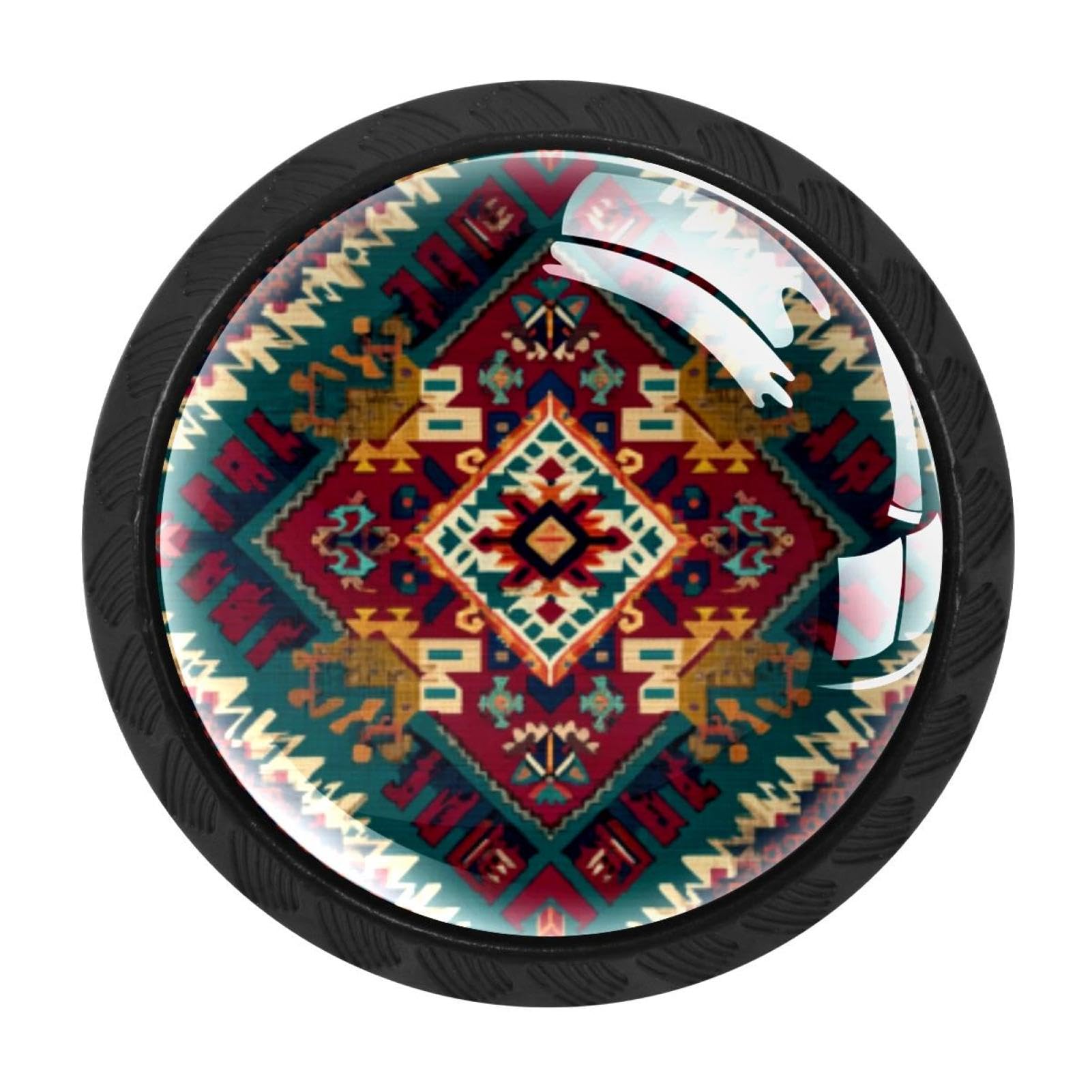 CHENZZZZ 4 Pack Black Cabinet Pulls Retro Boho Aztec Pattern (1) Kitchen Cabinet Handles for Bathroom Drawer Pulls Dresser Knobs