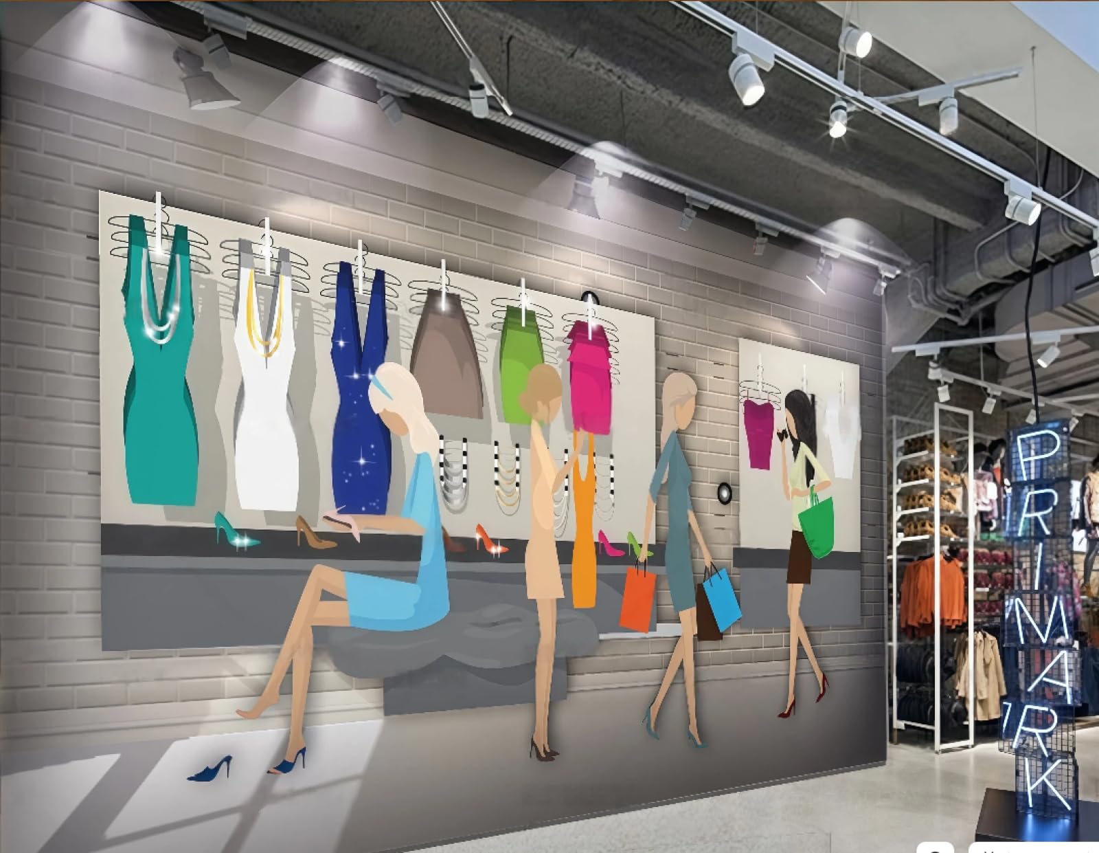 XDOUBAO Wallpaper Board Fashion Clothing Store Window Shopping Mall Lobby Afternoon Tea Western Restaurant Background Wall Wallpaper Coffee Shop Mural,3D,350x245cm