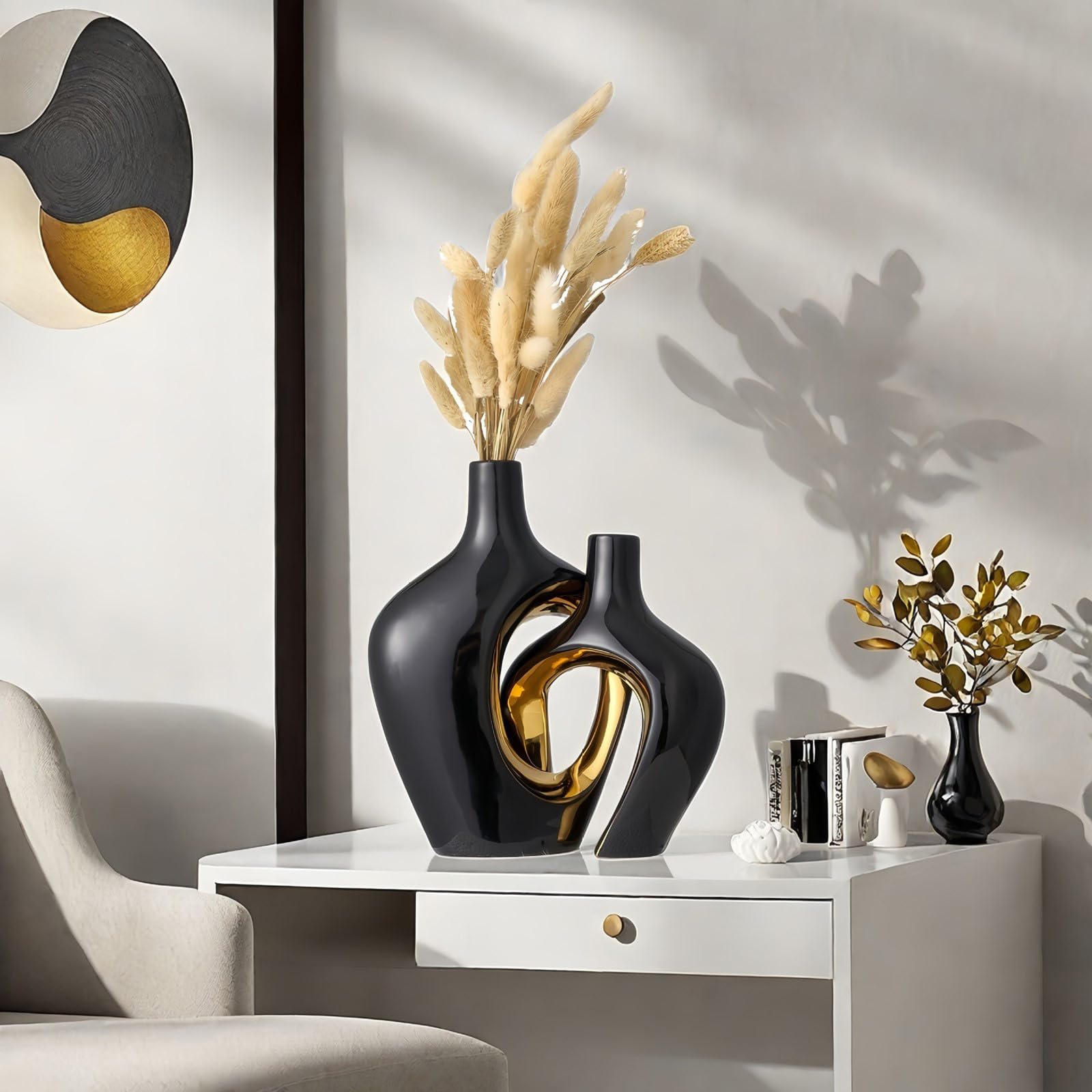 Keramik-Blumenvasen, Set mit 2 dekorativen Vasen für Tischdekoration, Hochzeit, Esszimmer, Wohnzimmer, Haus, Dekoration, hohl, modern, Keramik