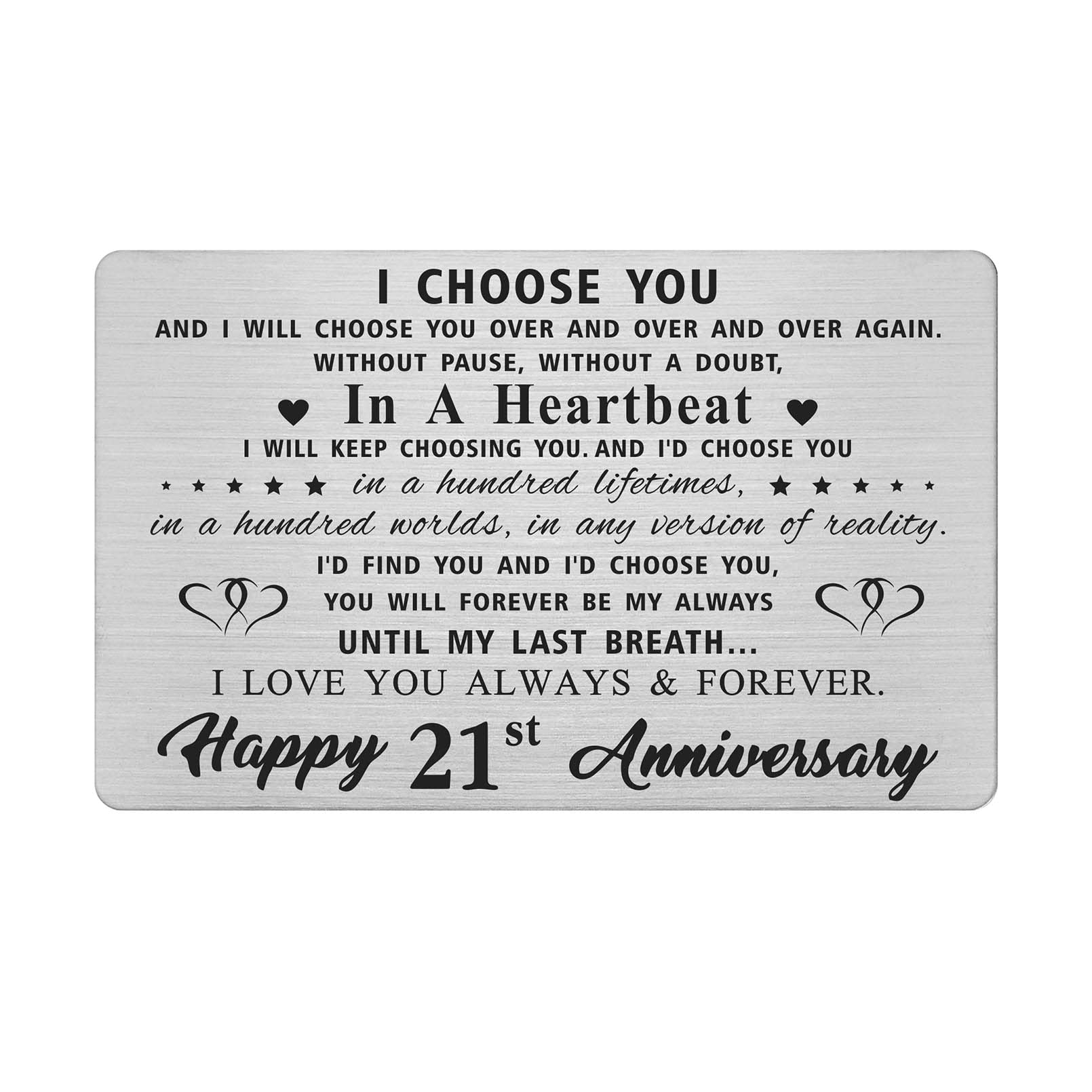 LGQDYMZ 21 Year Anniversary Card Gifts for Him Husband, Happy 21st Wedding Anniversary Cards Gift for Men, Engraved Metal Wallet Insert
