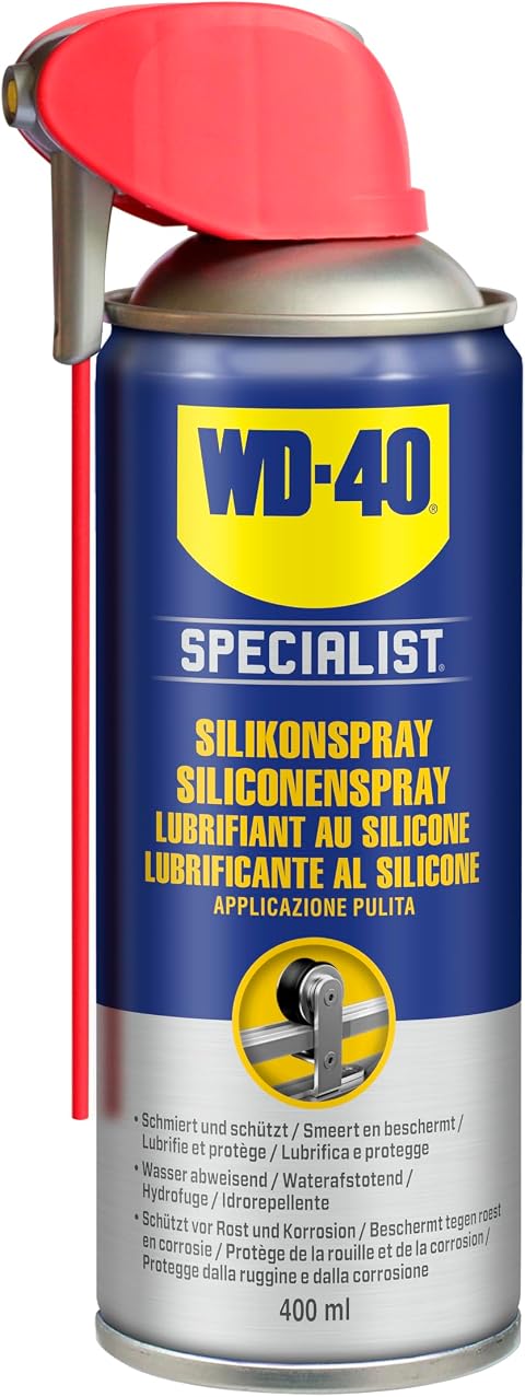 WD-40 Specialist Silikonspray Smart Straw 400 ml – Schutz & Schmierung für Gummi, Kunststoff & Metall, verhindert Austrocknung, reduziert Reibung & bildet wasserfesten, nicht fettenden Film