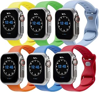 6 Pack Sport Bands Compatible with Apple Watch Band 38mm 40mm 41mm 42mm 44mm 45mm 49mm, Stretchy Soft Silicone Waterproof Strap Wristbands for iWatch Ultra SE Series 8 7 6 5 4 3 2 1 for Women Men Kids