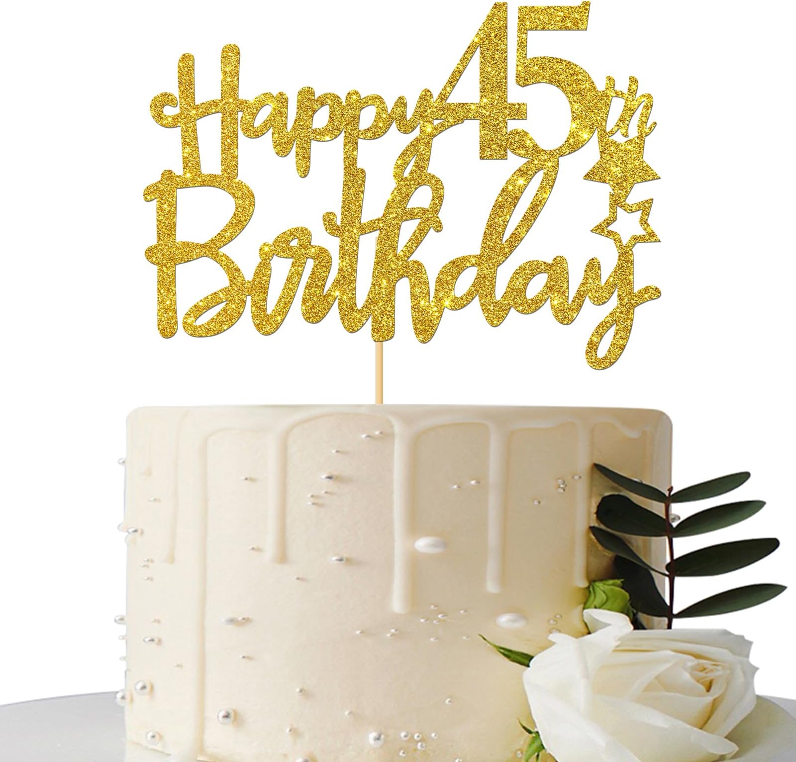 Gold Glitter Happy 45th Birthday Cake Topper,Hello 45, Cheers to 45 Years,45 & Fabulous Party Decoration