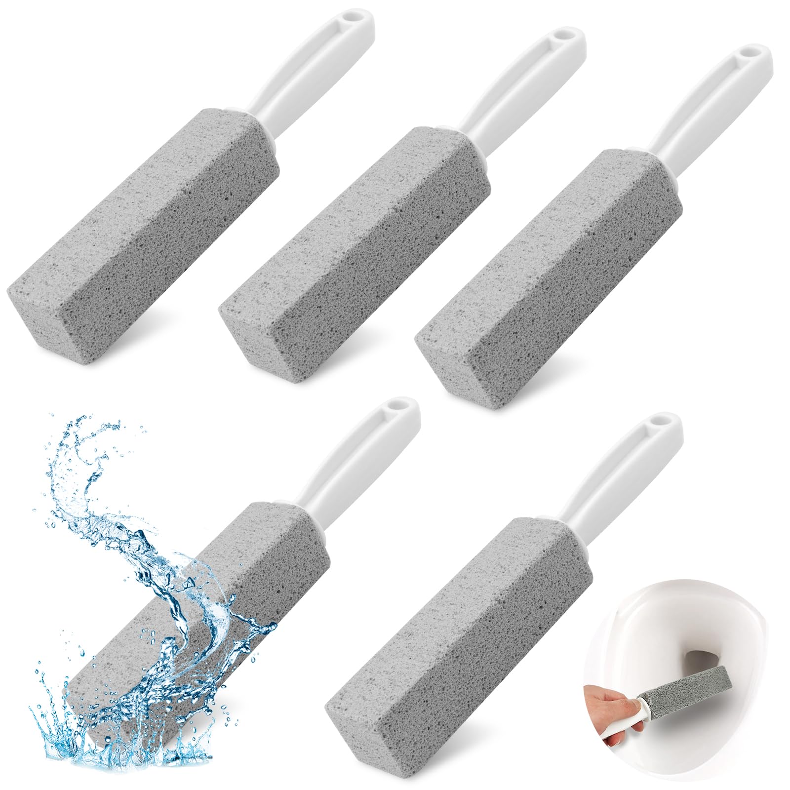 Scettar 5 Pezzi Pietra Pomice per WC, Pietra Pomice Pulizia con Manico, Bastone Pomice Pulitore per Bagno, WC, Cucina, Lavello, Piscina, Cura dei Piedi, Pulisci le Macchie Profonde