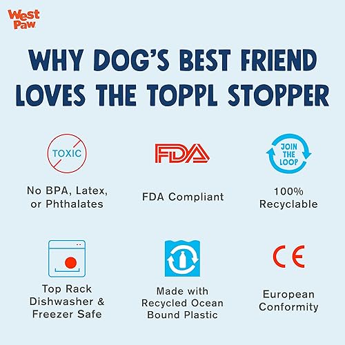 Miniatura 4 de WEST PAW Toppl Stopper - Paquete de 2 tapones en azul aguamarina, diseñado para el enriquecimiento de perros, accesorio que se adapta a todos los
